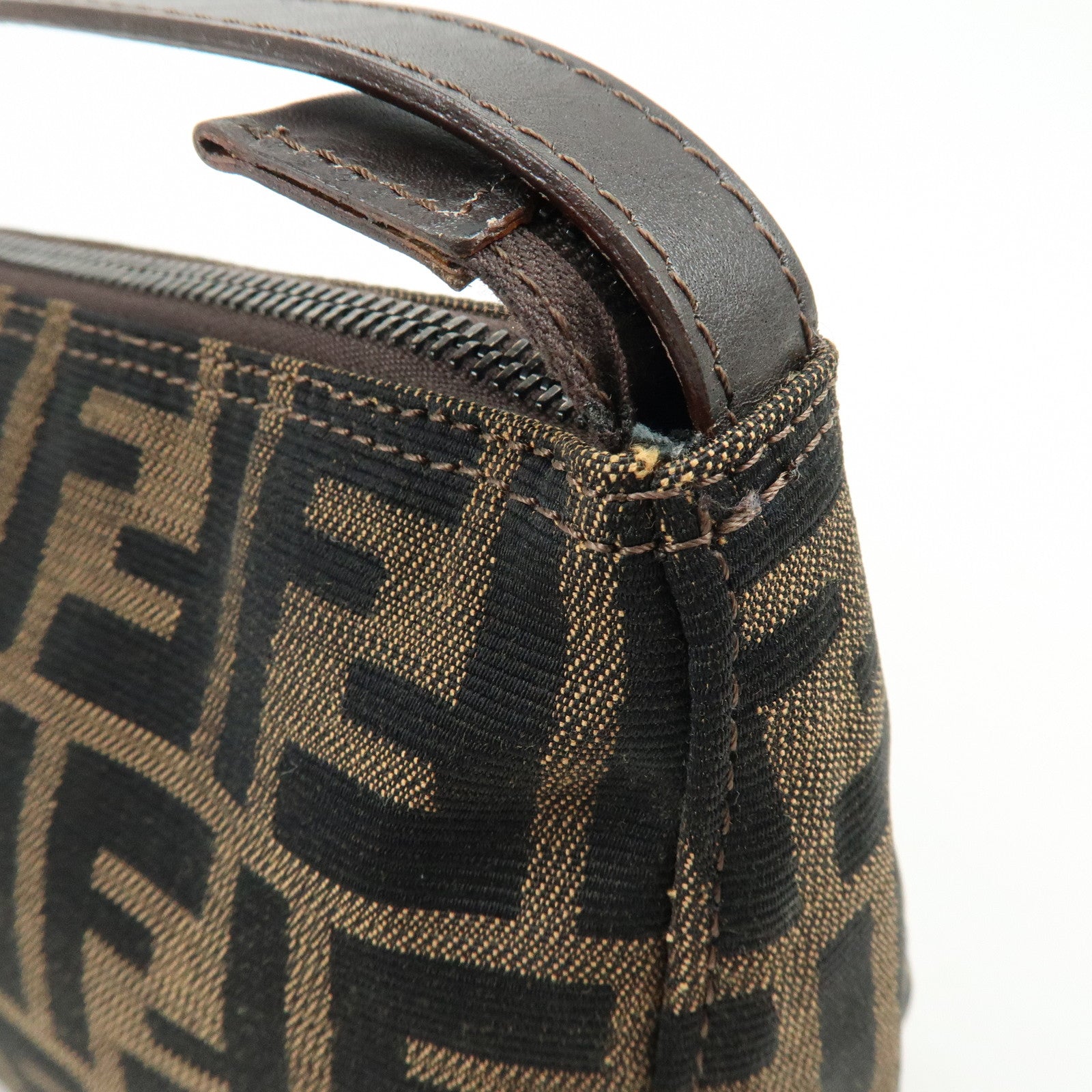 FENDI Zucca Canvas Leather Mini Pochette Pouch Hand Bag Brown 8N0001