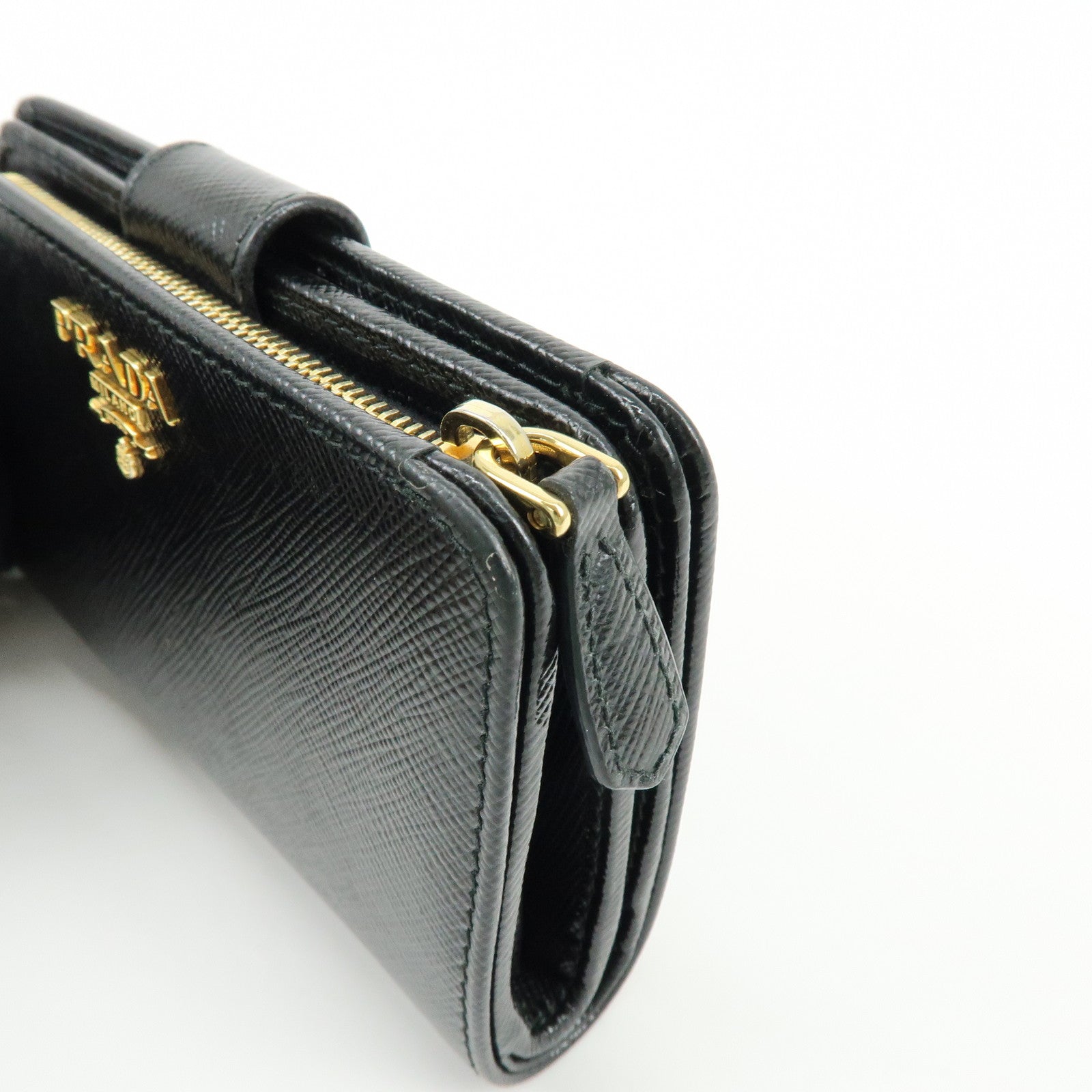 PRADA Saffiano Leather Compact Bi-fold Wallet Black 1ML225