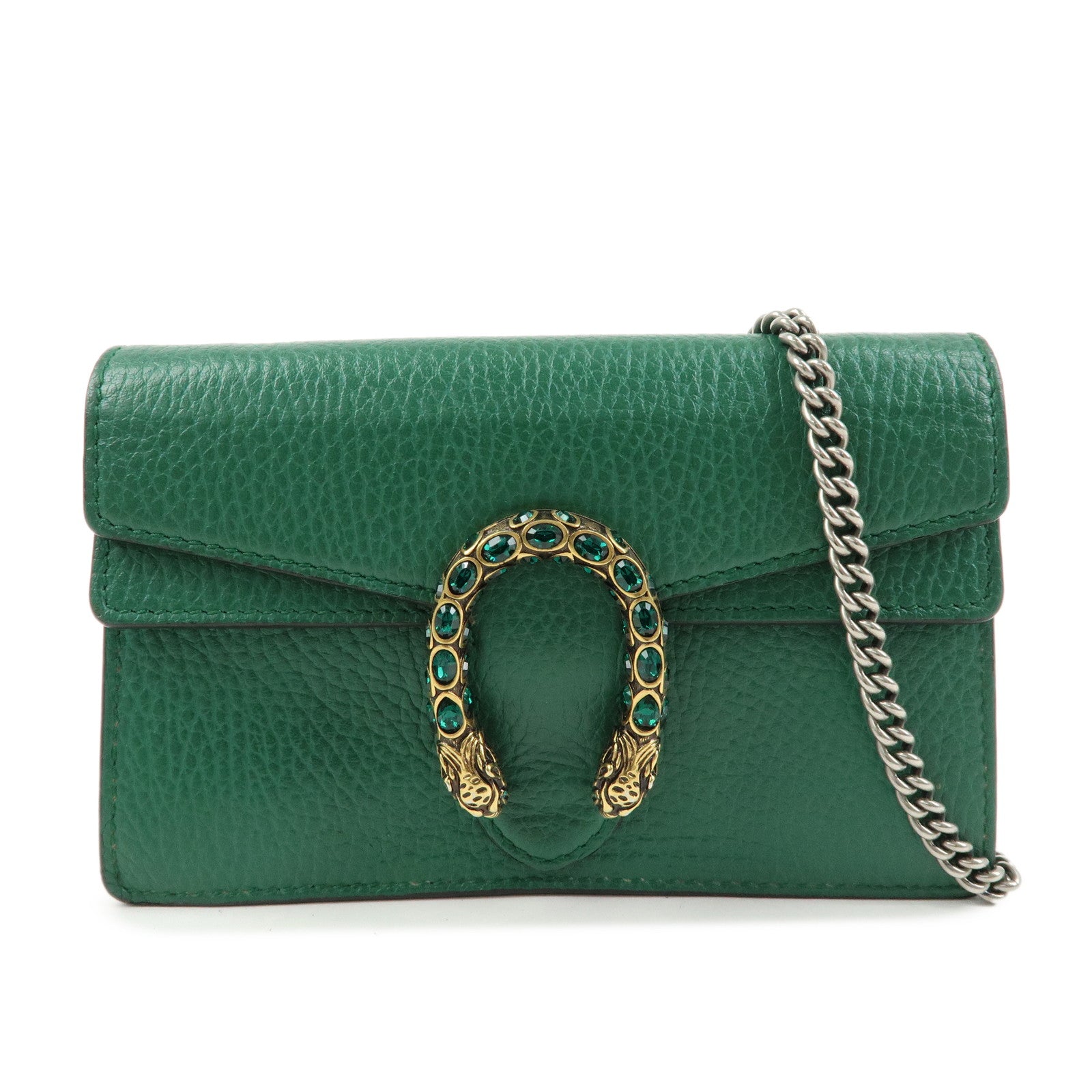 GUCCI Dionysus Super Mini Bag Leather Chain Shoulder Bag Green 476432