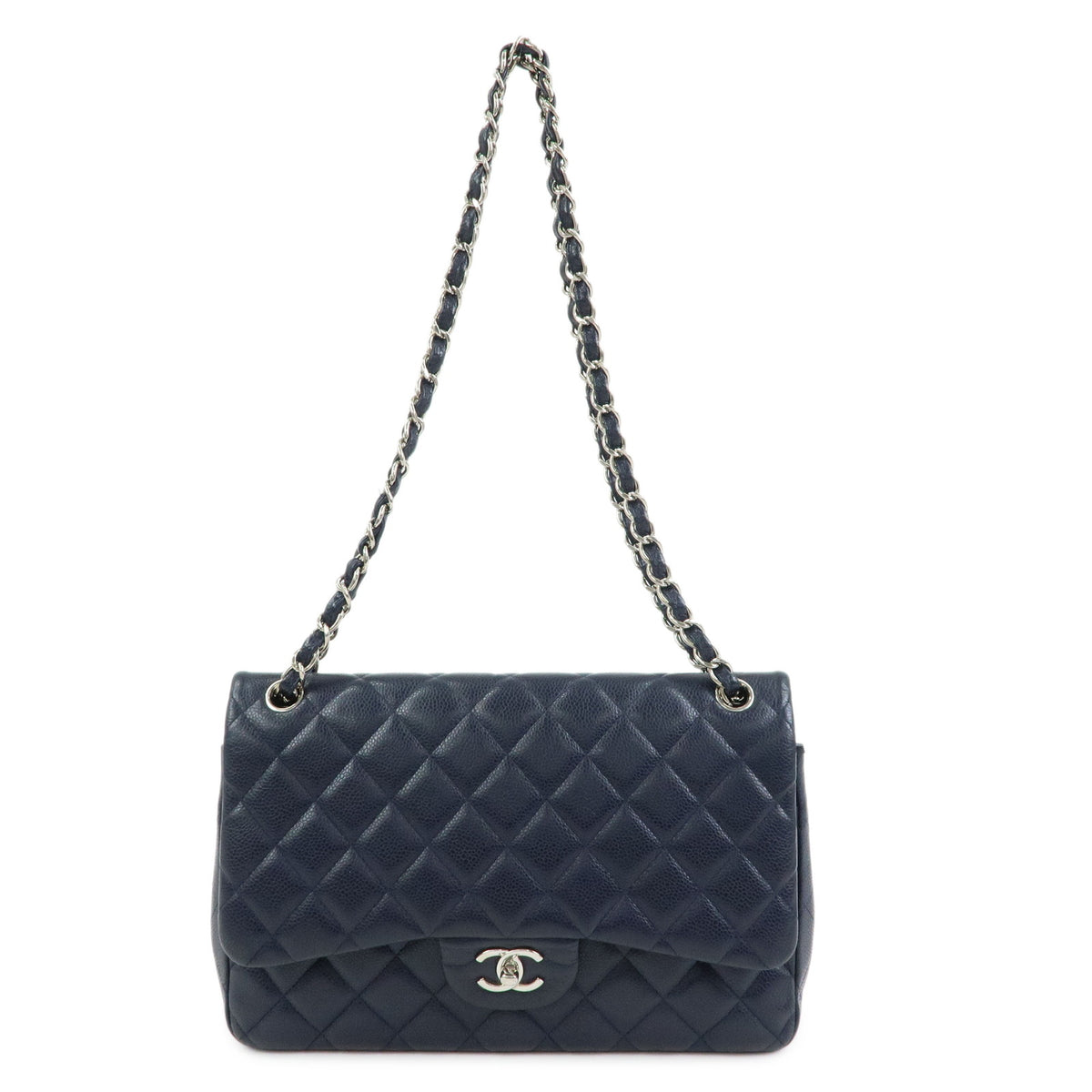 CHANEL Matelasse 30 Caviarskin W Flap Chain Shoulder Bag Navy A58600