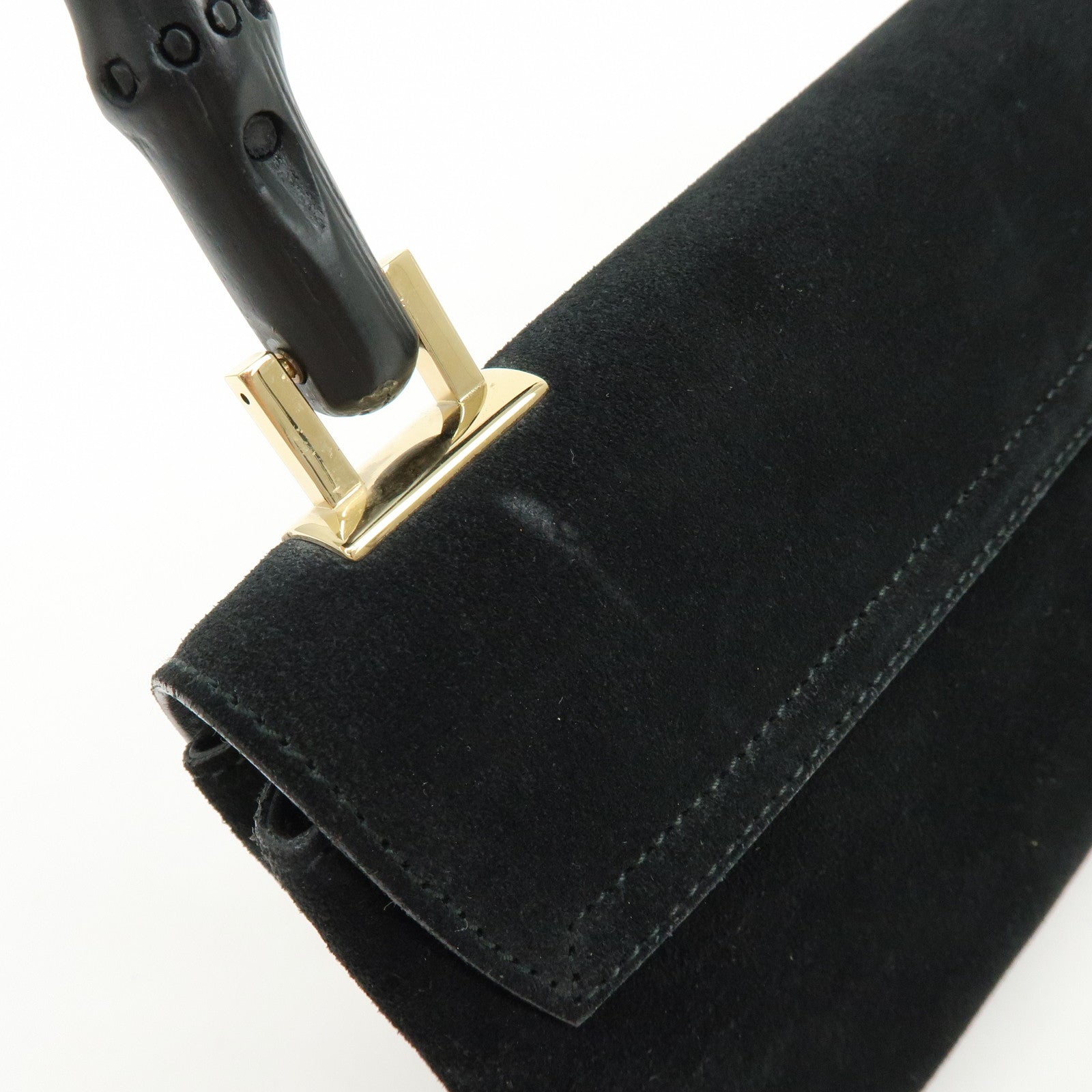GUCCI Bamboo Suede Shoulder Bag Hand Bag Black 001998