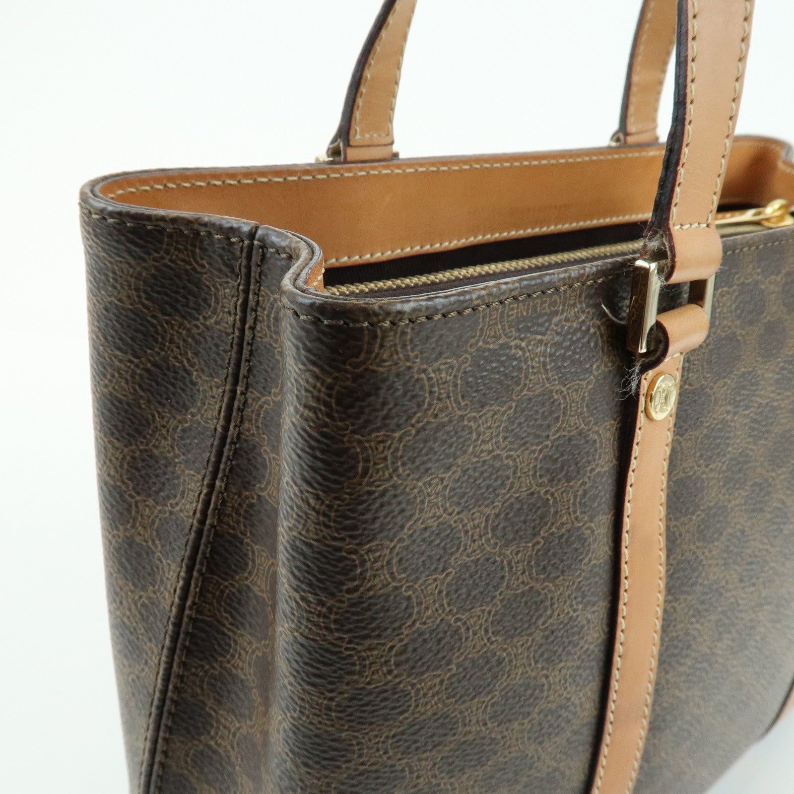CELINE Macadam Leather Hand Bag Tote Bag Brown