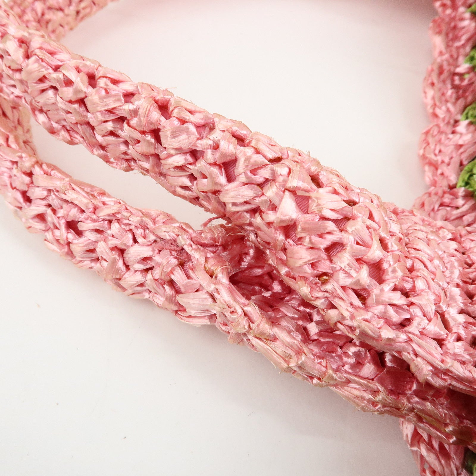 PRADA Triangle Logo Canapa Raffia Tote Bag Hand Bag Pink Green