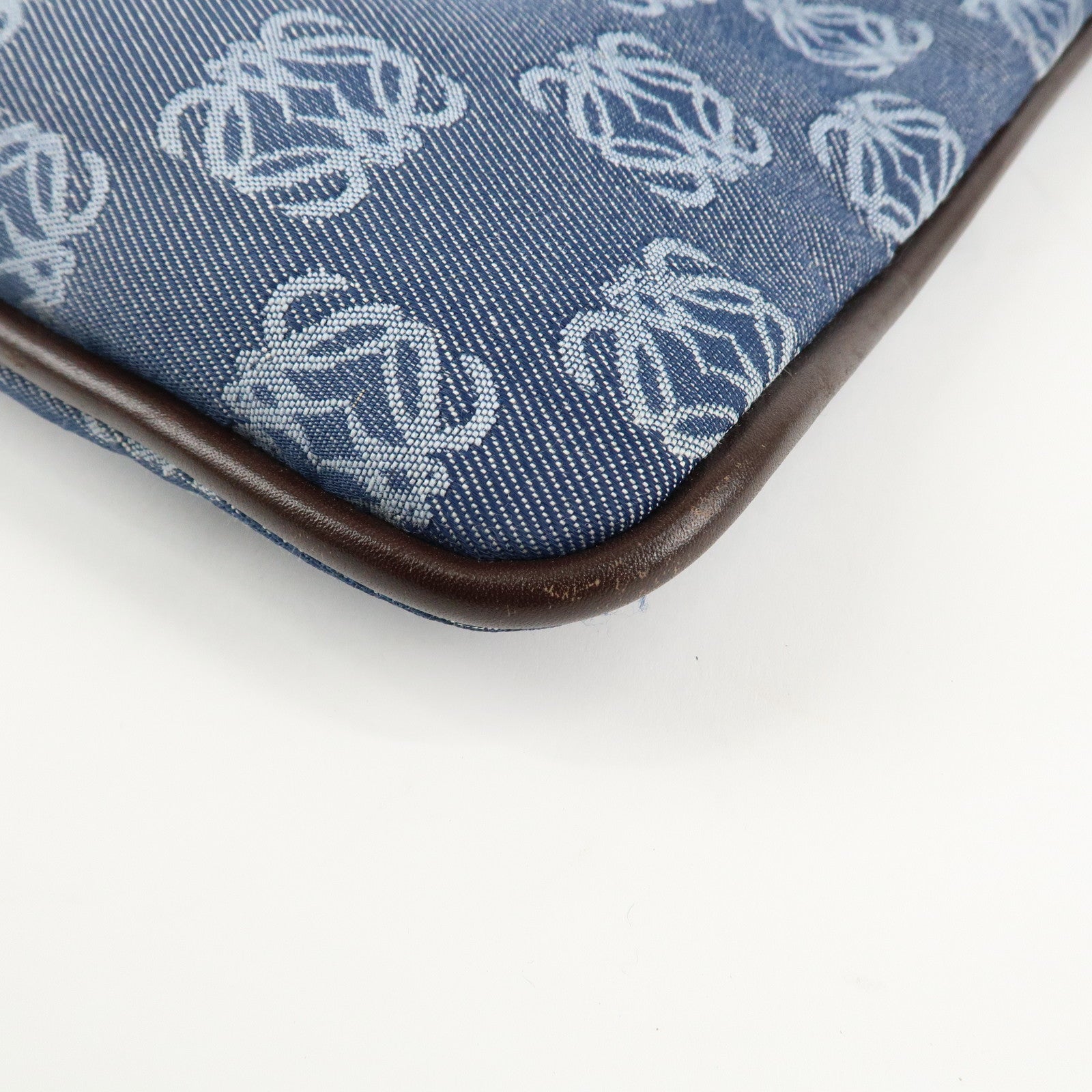 LOEWE Repeat Anagram Canvas Leather Shoulder Bag Crossbody Bag Blue Used