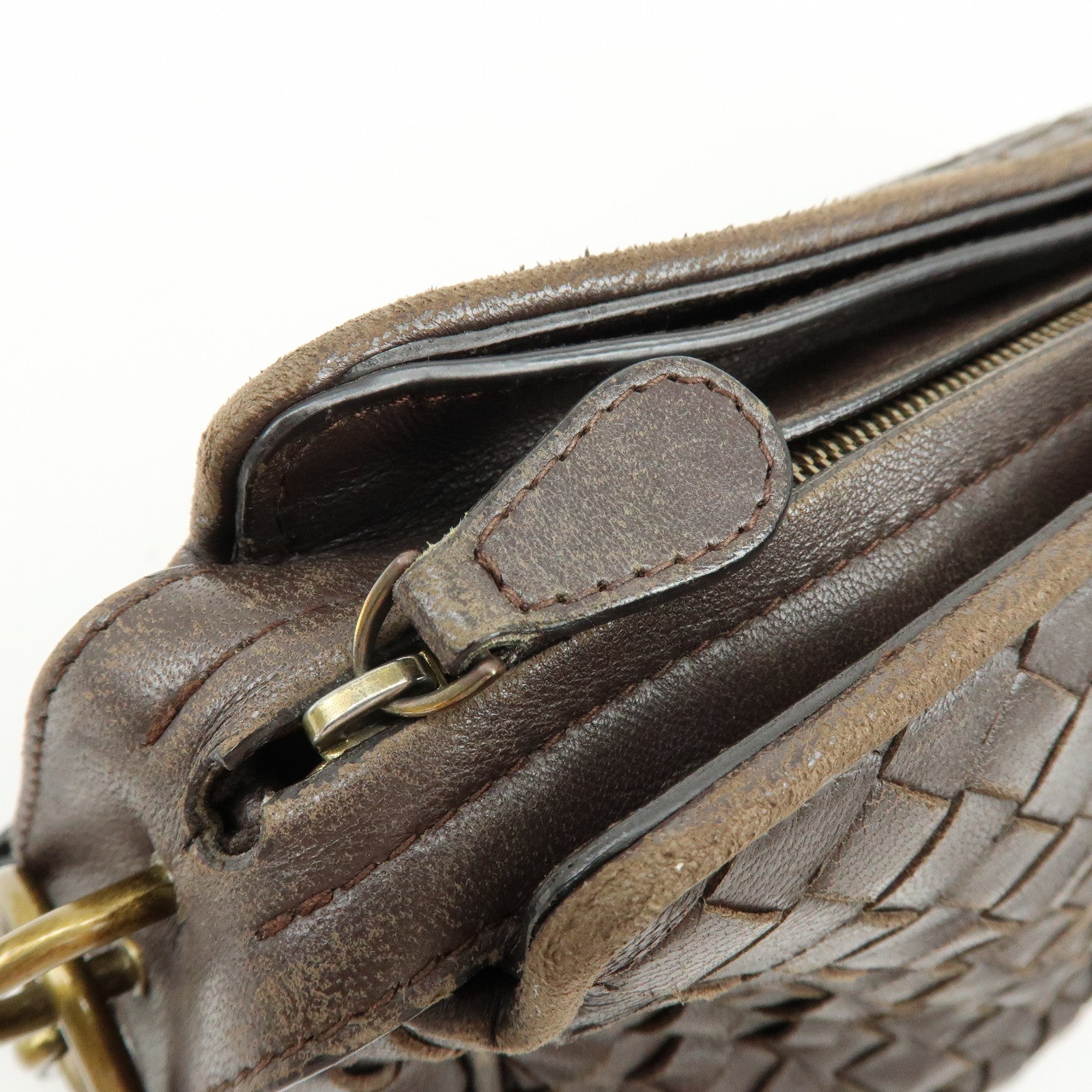 BOTTEGA VENETA Intrecciato Leather Shoulder Bag Crossbody Bag Brown