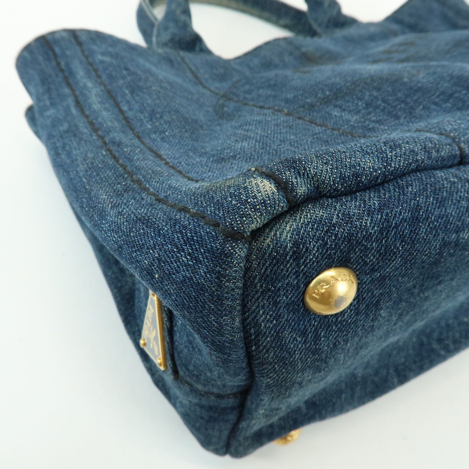 PRADA Triangle Logo Canapa Mini Denim Tote Bag Denim Blue BN2439