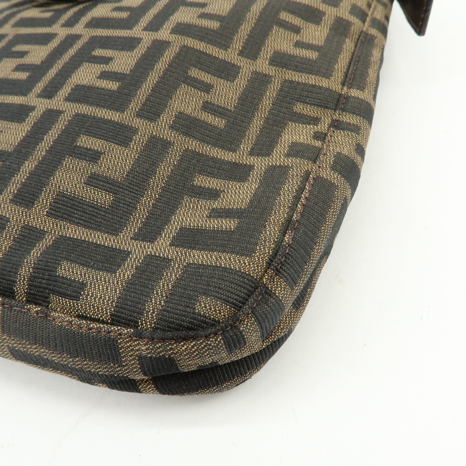 FENDI Zucca Jacquard Canvas Leather Hand Bag Shoulder Bag Brown