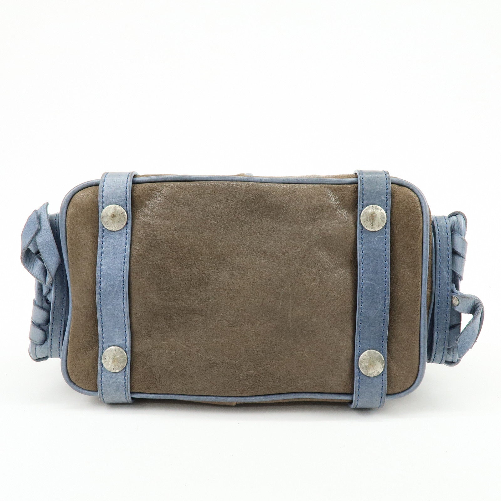 Chloe Silverado Leather Hand Bag Tote Bag Blaided Studs Brown Blue