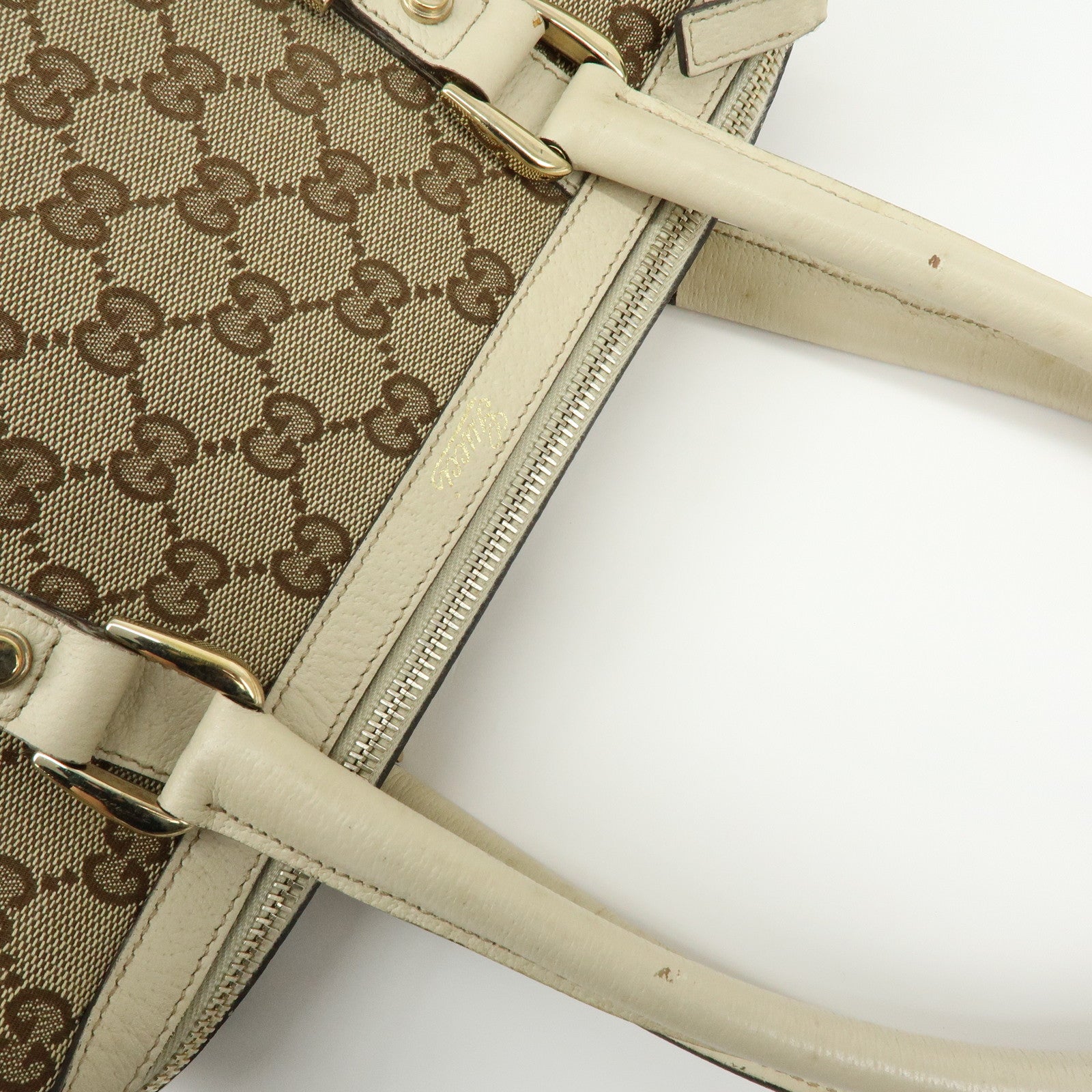 GUCCI Abbey GG Canvas Leather Boston Hand Bag Beige Ivory 130942