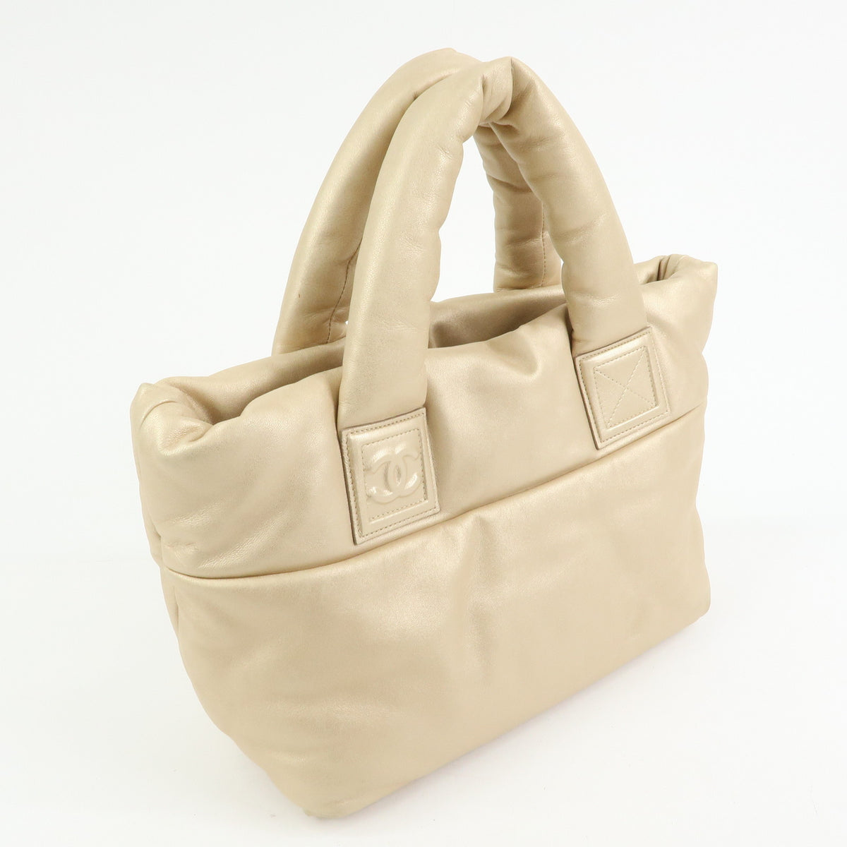 CHANEL COCO Cocoon Nylon Leather Medium Tote Bag Hand Bag Gold A48611