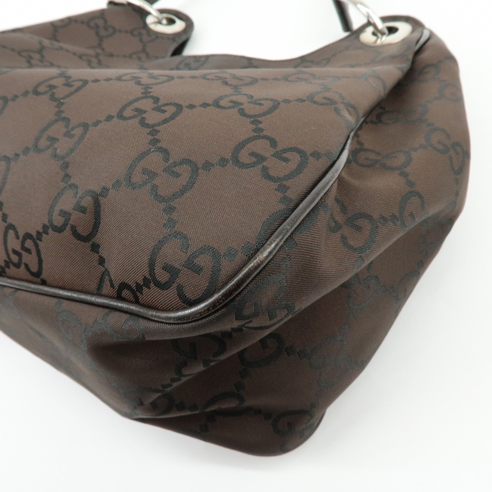 GUCCI GG Nylon Leather Shoulder Bag Hand Bag Dark Brown 257265