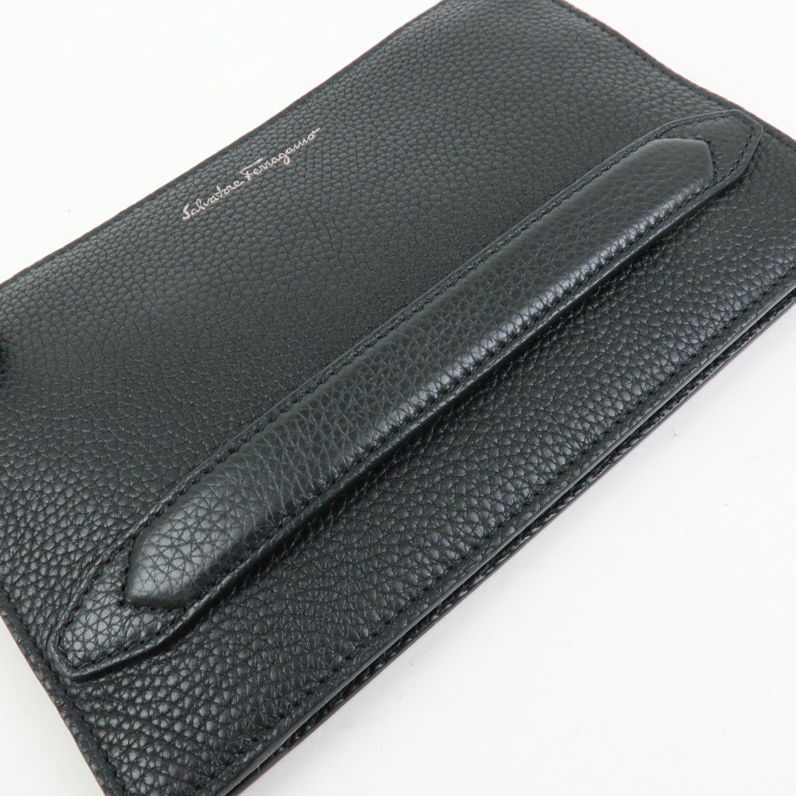 Ferragamo Leather Clutch Bag Flat Pouch Purse Black