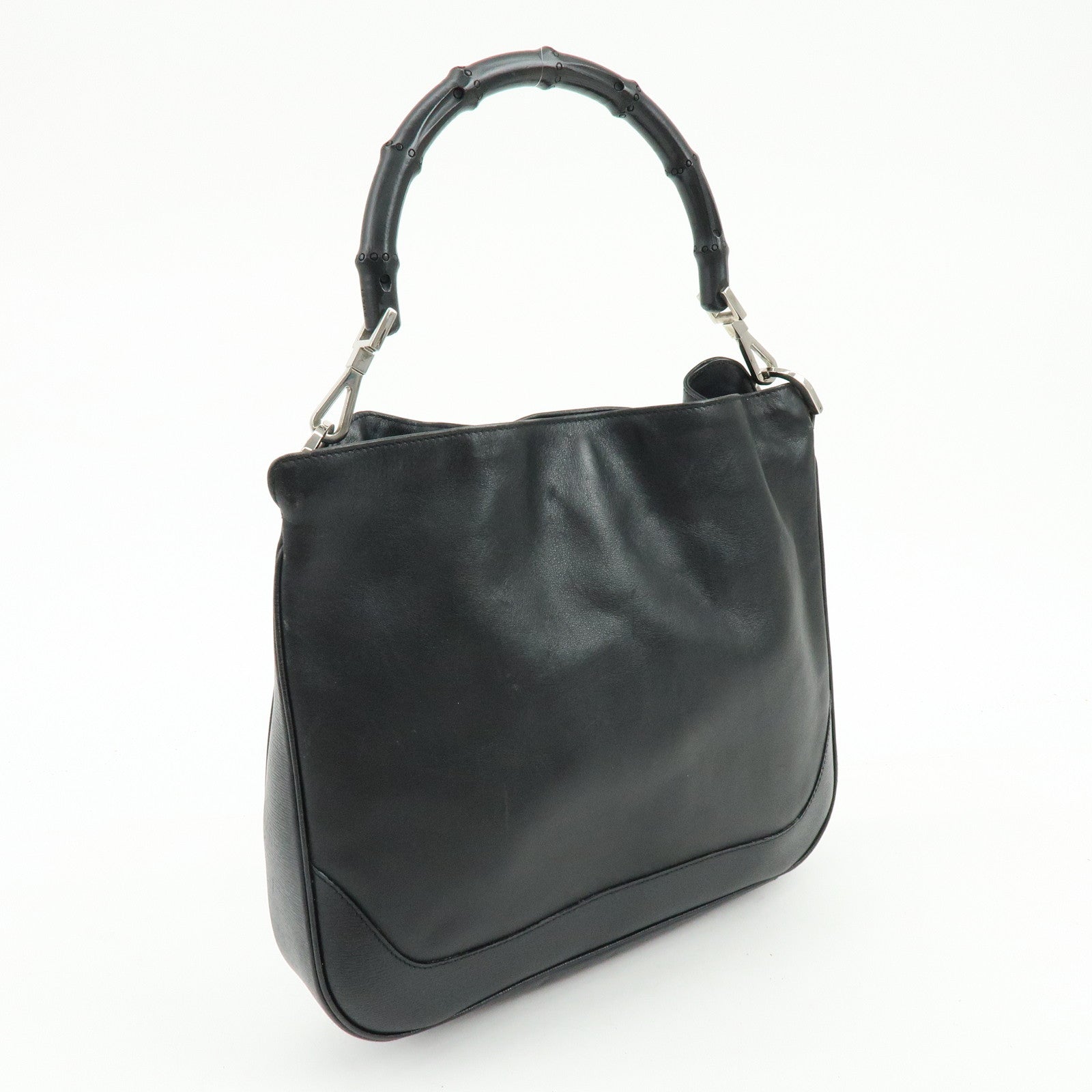 GUCCI Bamboo Leathe Hand Bag Shoulder Bag Black 001・4095