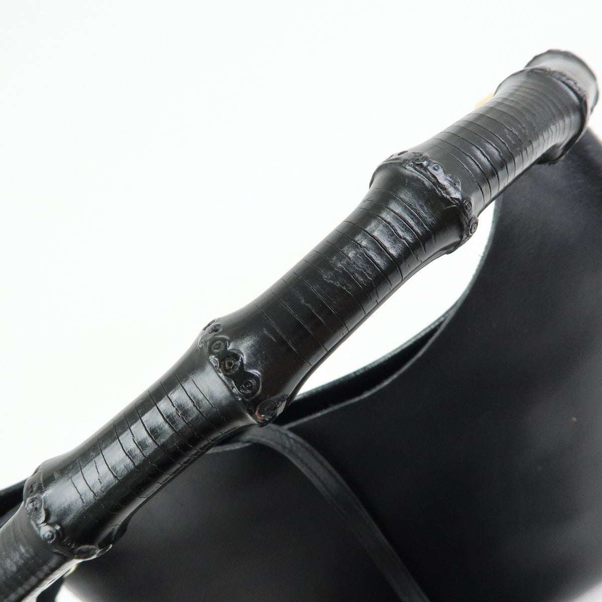 GUCCI Bamboo Leather Shoulder Bag Hand Bag Black 001.2058.1883.0