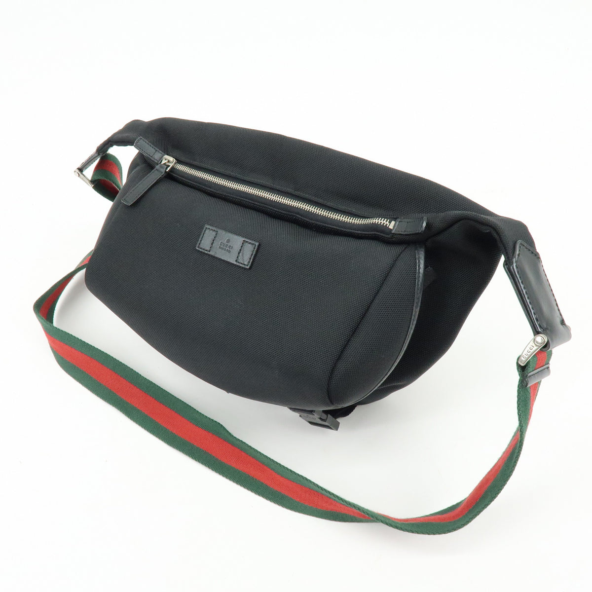 GUCCI Sherry Canavas Leather Waist Pouch Body Bag Black 353409
