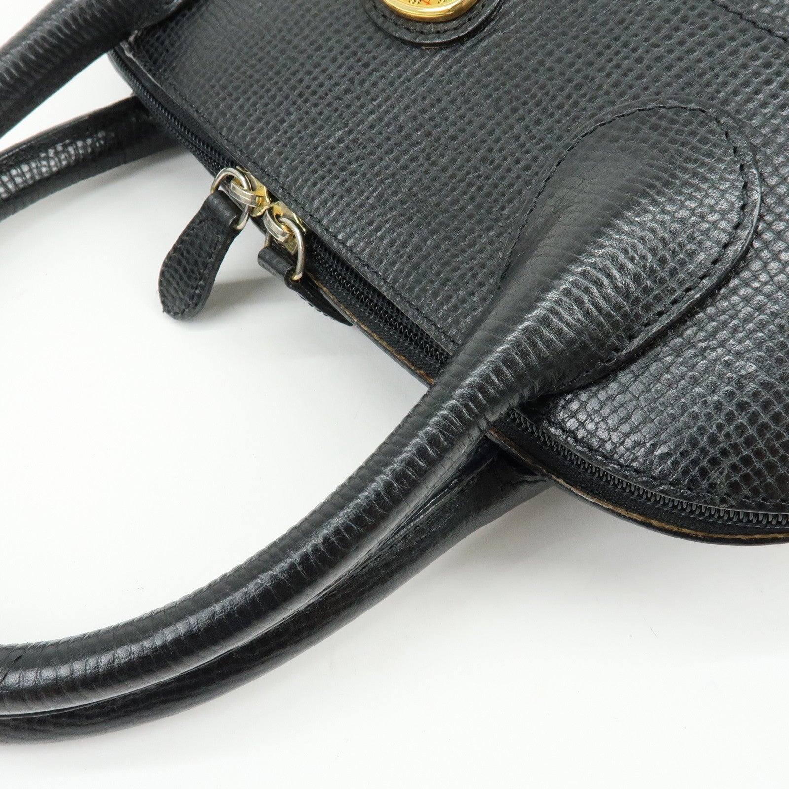 BURBERRY Embossed Leather Hand Bag Boston Bag Black