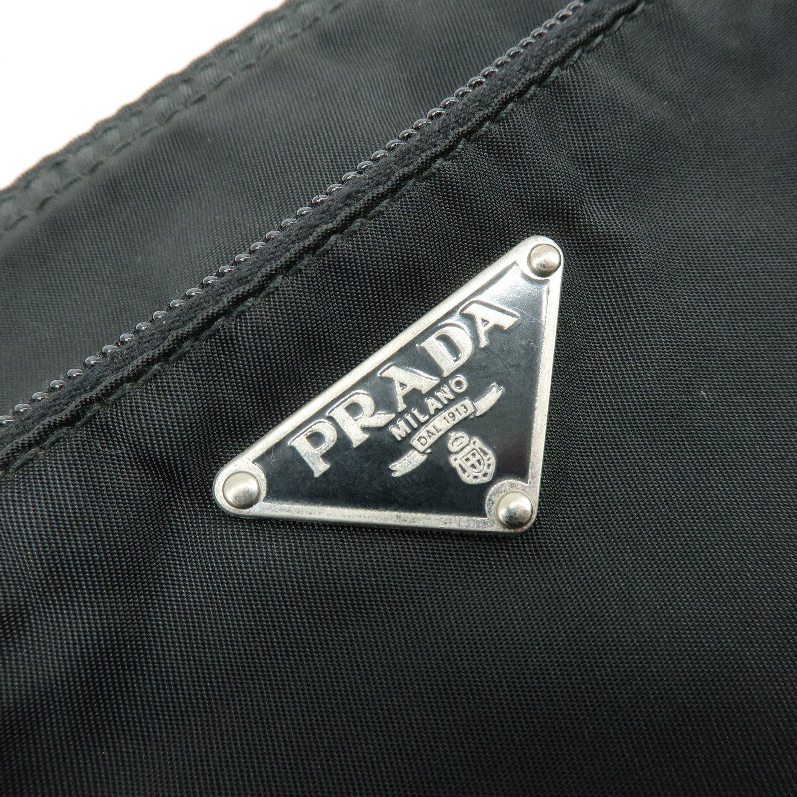 PRADA Triangle Logo Nylon Leather Shoulder Crossbody Bag Black
