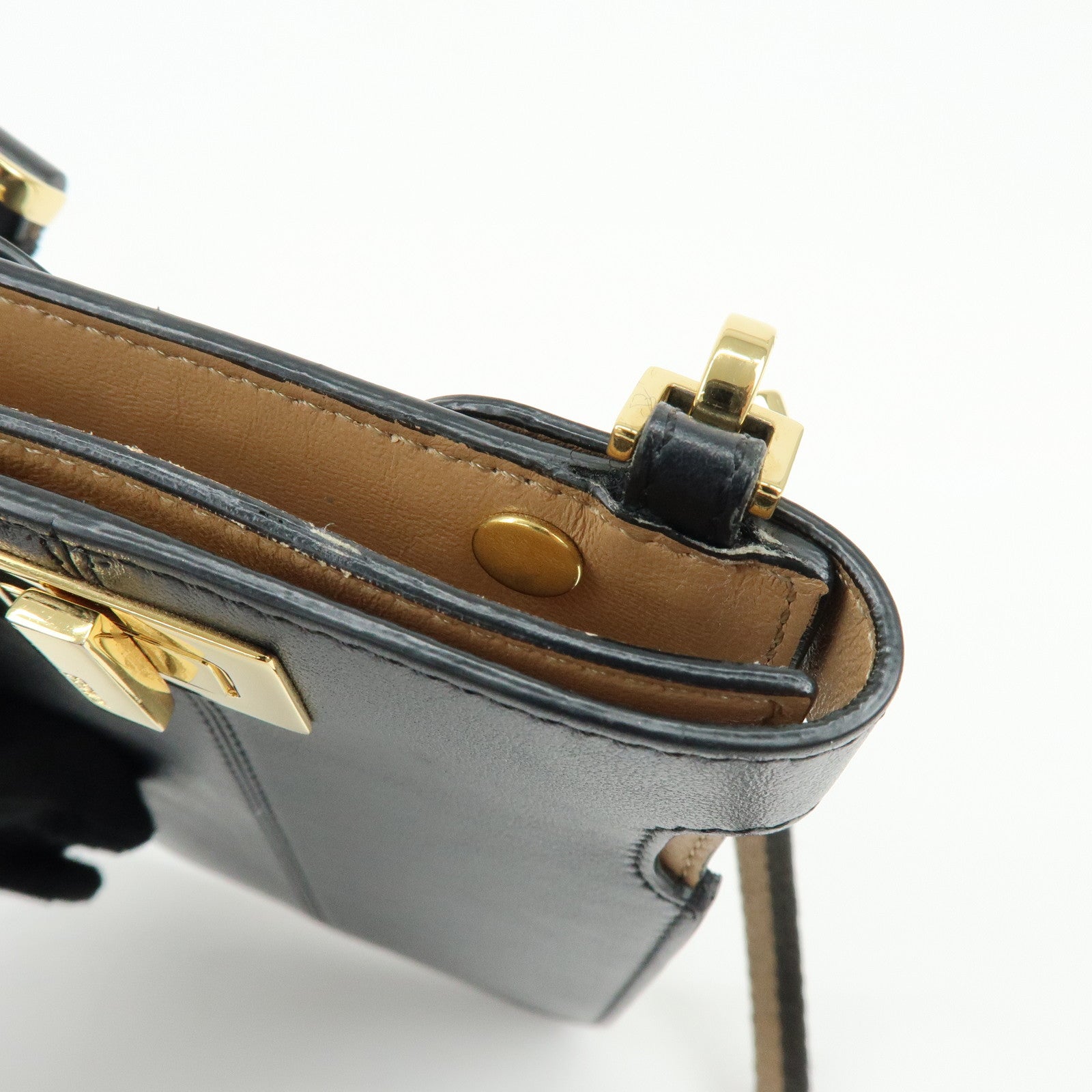 FENDI Peekaboo Leather Shoulder Bag Phone Case Black 8M0442 A5DY