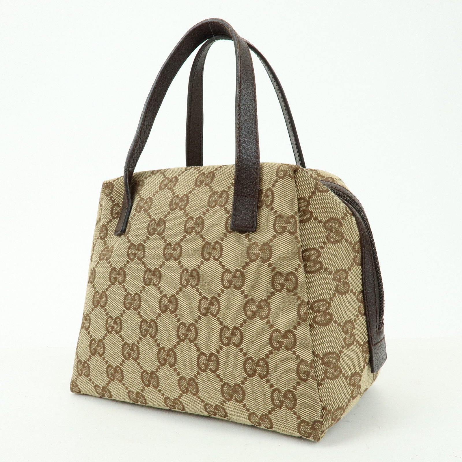 GUCCI GG Canvas Leather Hand Bag Mini Boston Bag Beige Brown 124542