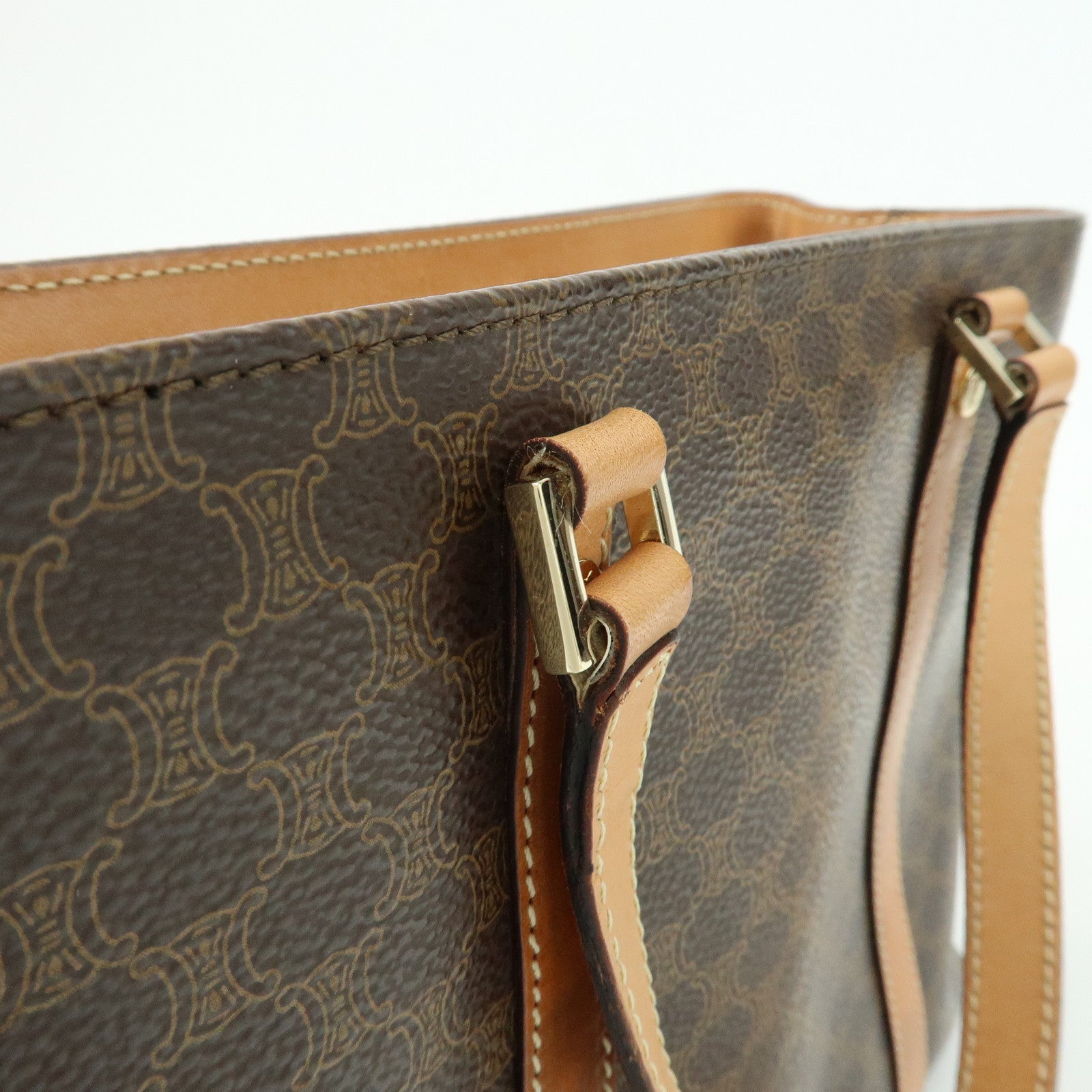 CELINE Macadam Leather Hand Bag Tote Bag Brown