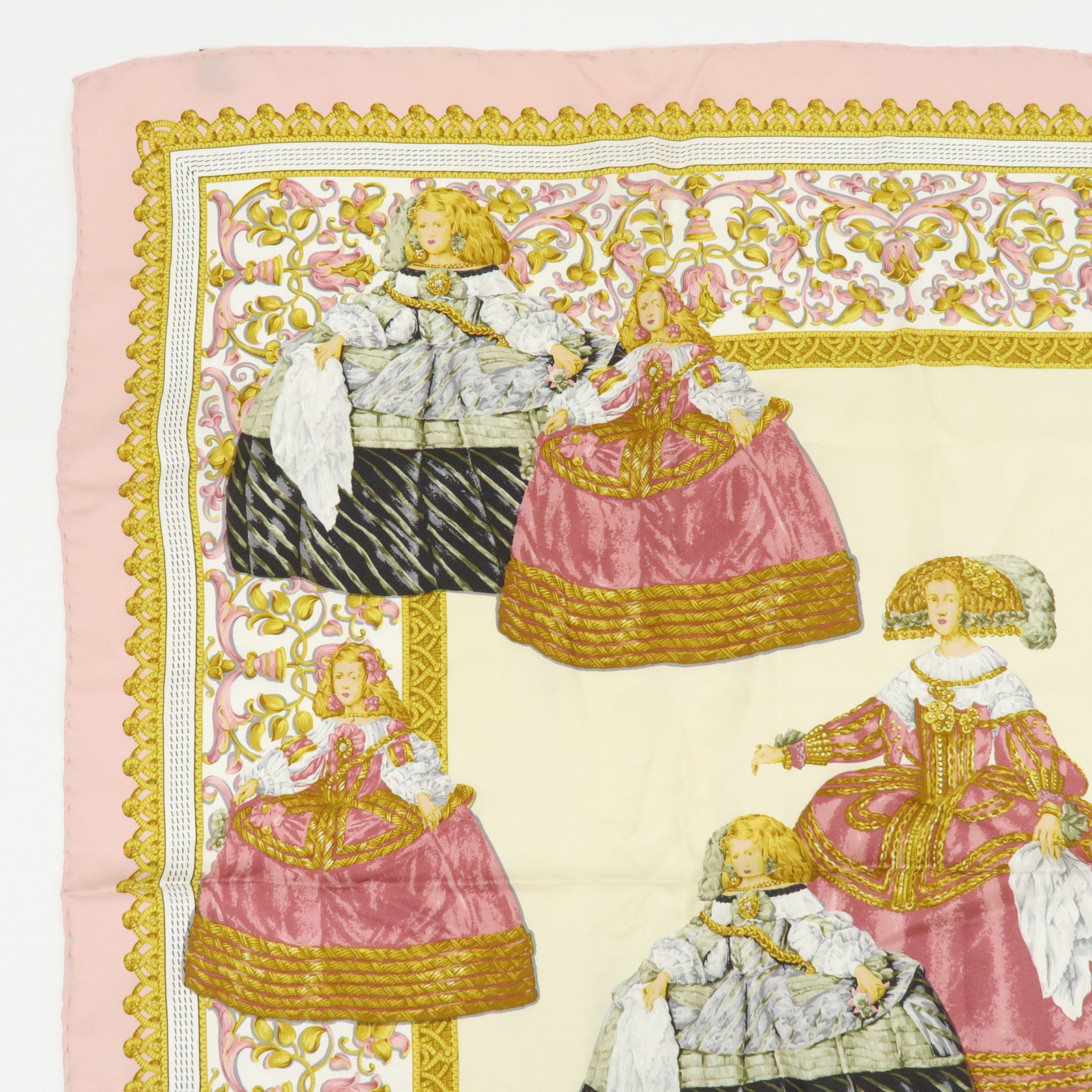 LOEWE Set of 2 Silk 100% Scarf VELAZQUEZ Paisley Pink Gold