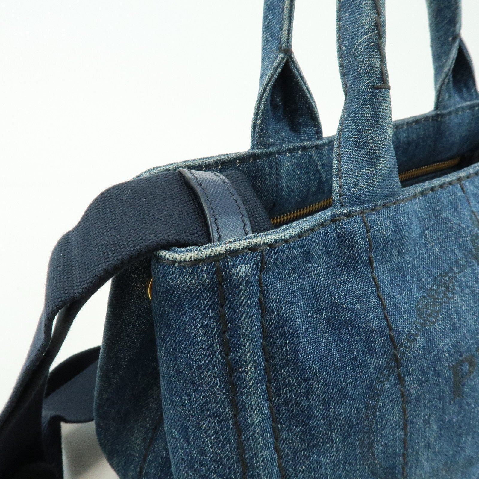 PRADA Triangle Logo Canapa Mini Denim 2Way Bag Hand Bag 1BG439