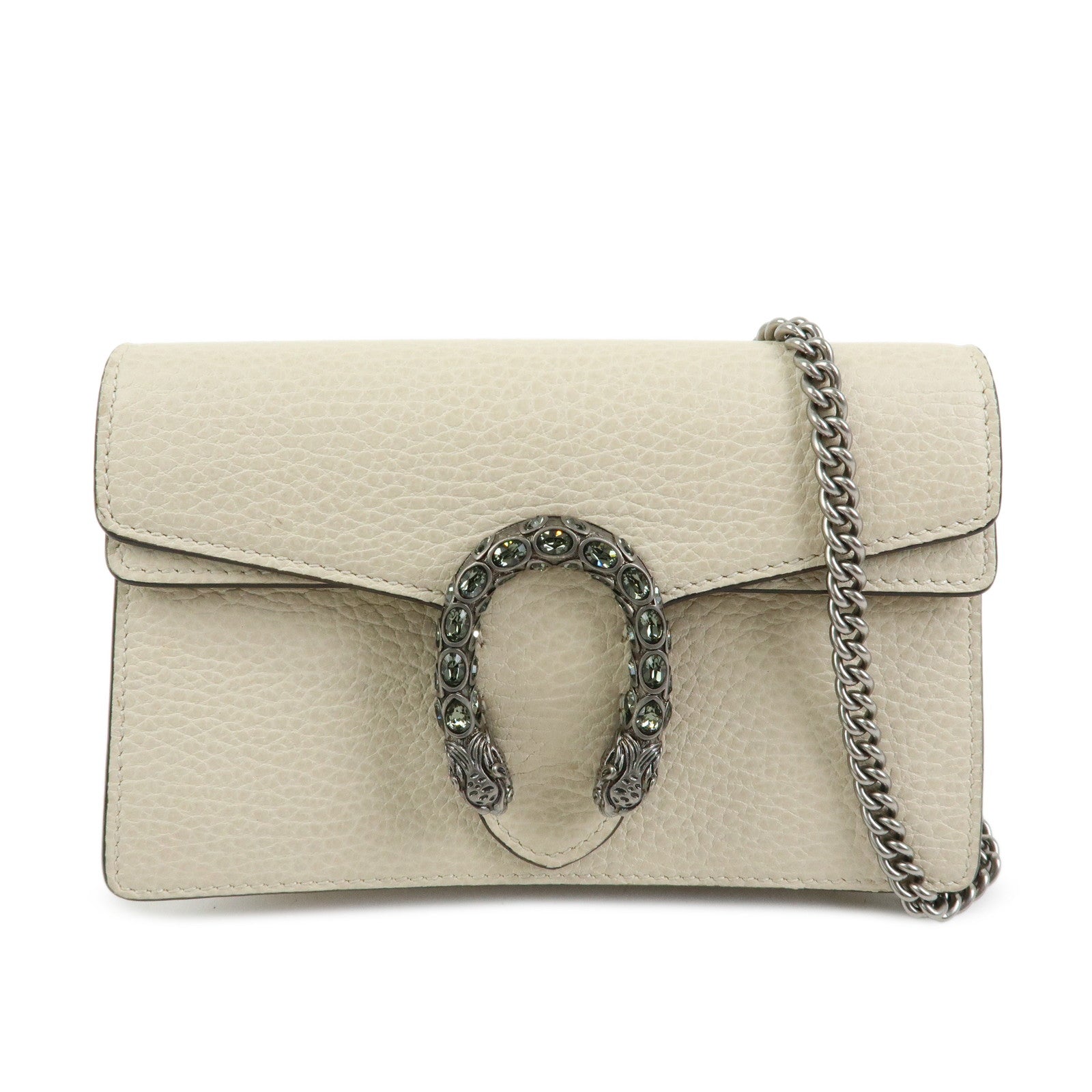 GUCCI Dionysus Super Mini Bag Leather Chain Shoulder Bag White 476432