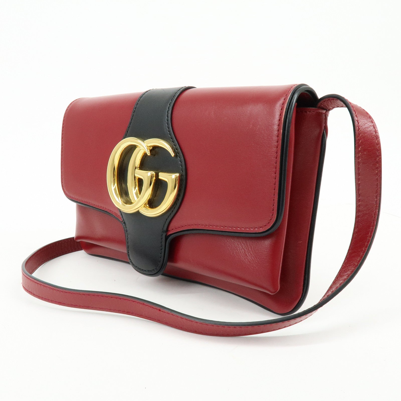 GUCCI Double G Arli Leather Shoulder Bag Crossbody Bag Red 550129