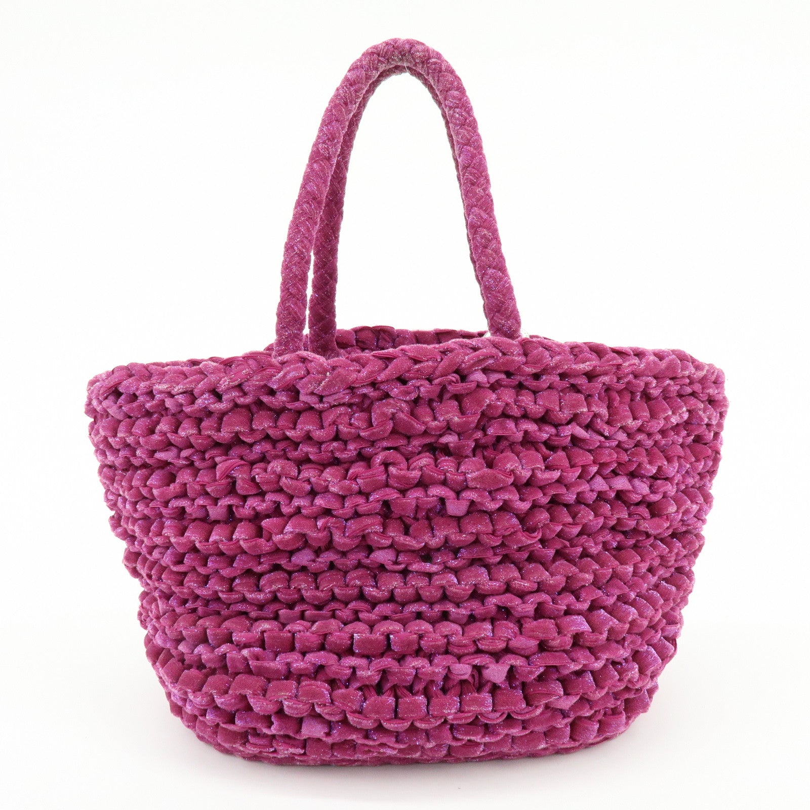 ANTEPRIMA Glitter Velour Yarn Knit Hand Bag Tote Bag Purple