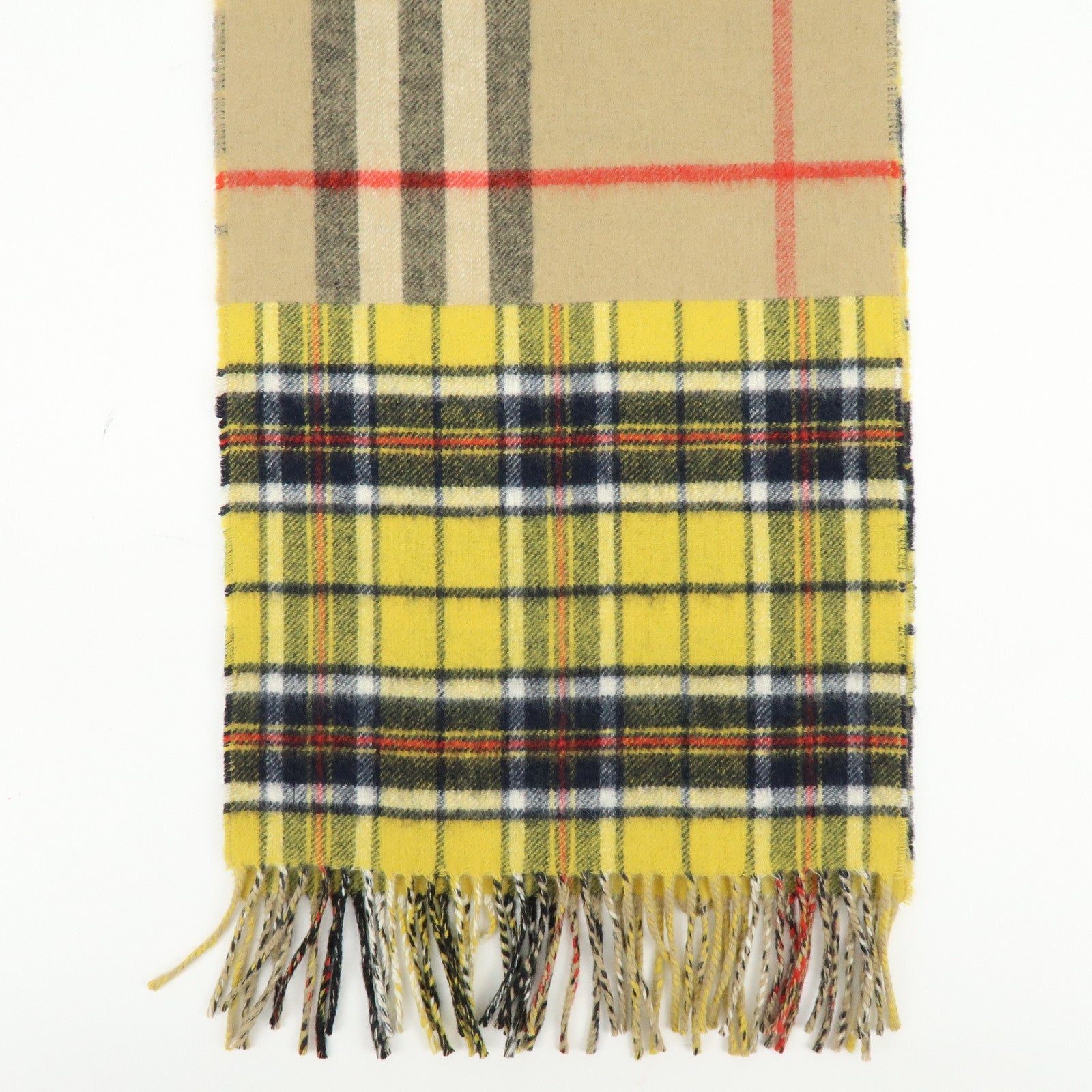 BURBERRY Nova Plaid Wool 100% Scarf Beige Yellow Navy Black Red