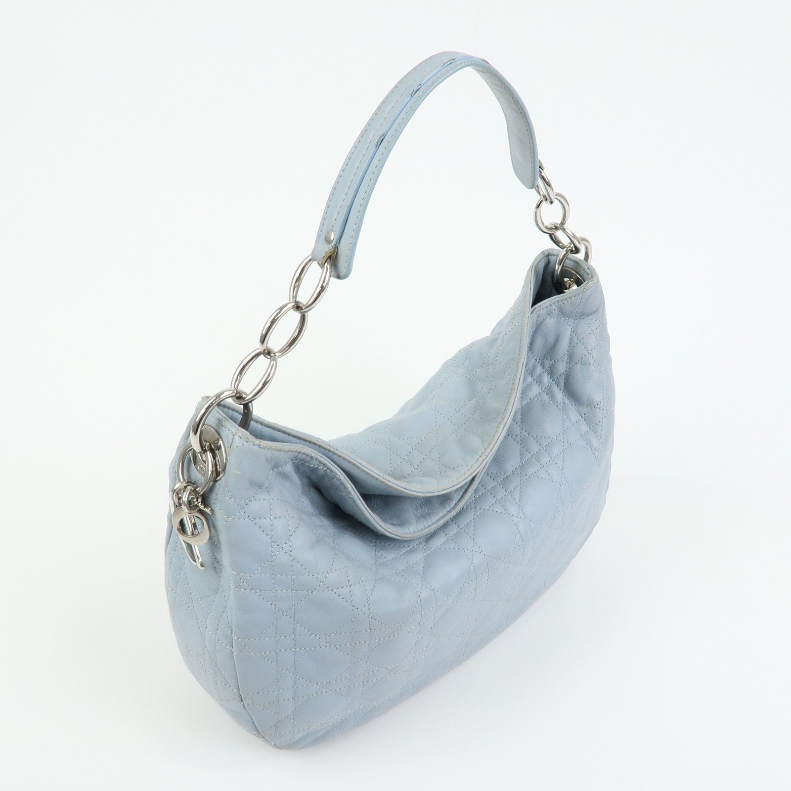 Christian Dior Lady Dior Cannage Lamb Skin Shoulder Bag Hand Bag Blue