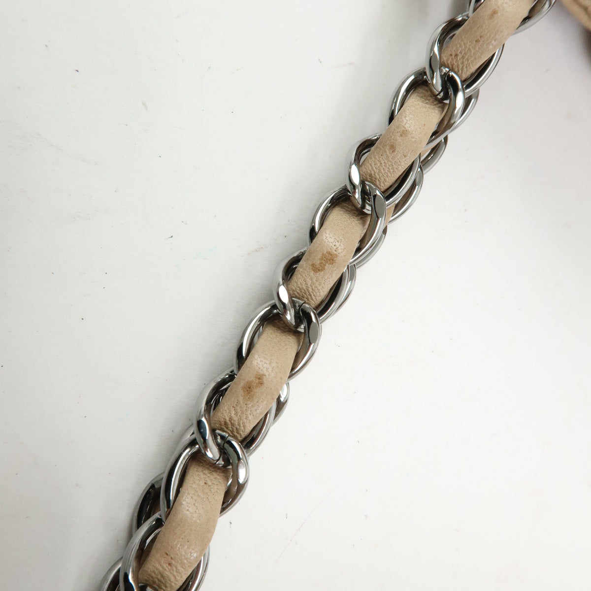 CHANEL LAX Accordion Lamb Skin Chain Shoulder Bag Hand Bag Beige