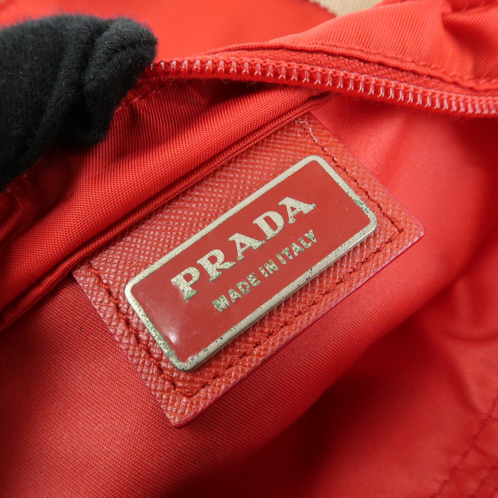 PRADA Triangle Logo Nylon Shoulder Bag Crossbody Bag Red Beige B7372