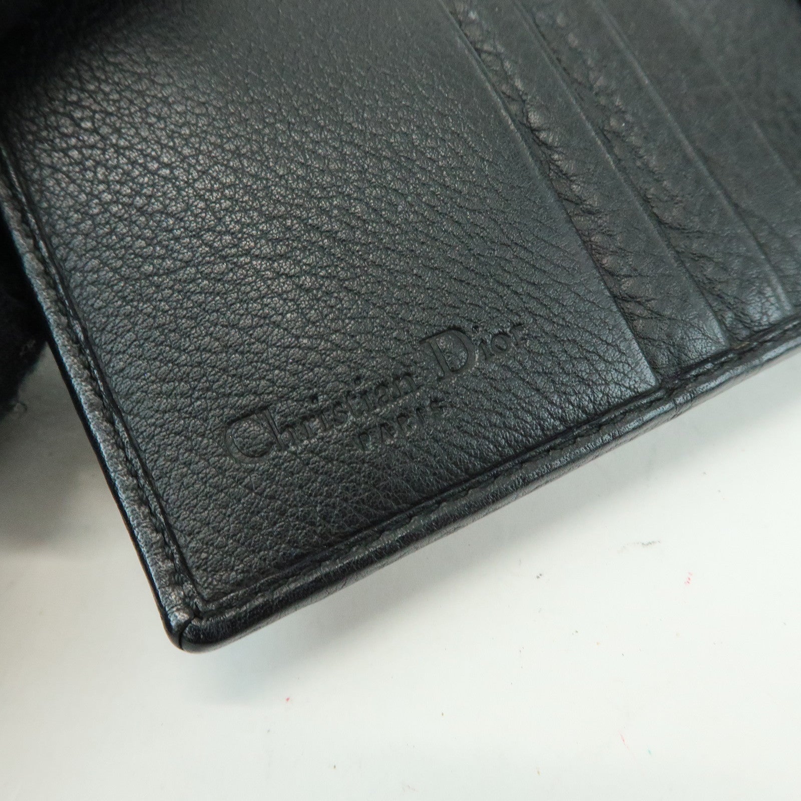 Christian Dior Cannage D Logo Leather Bi-fold Compact Wallet Black