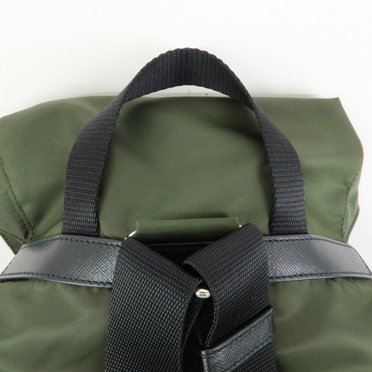 PRADA Triangle Logo Nylon Saffiano Leather Backpack Khaki 1BZ005
