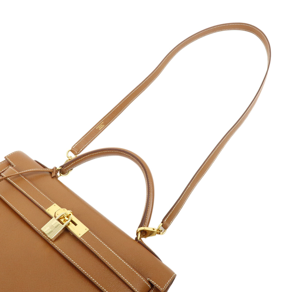 HERMES Kelly 32 Sellier Courchevel 2Way Bag Hand Bag 〇V Stamped Gold