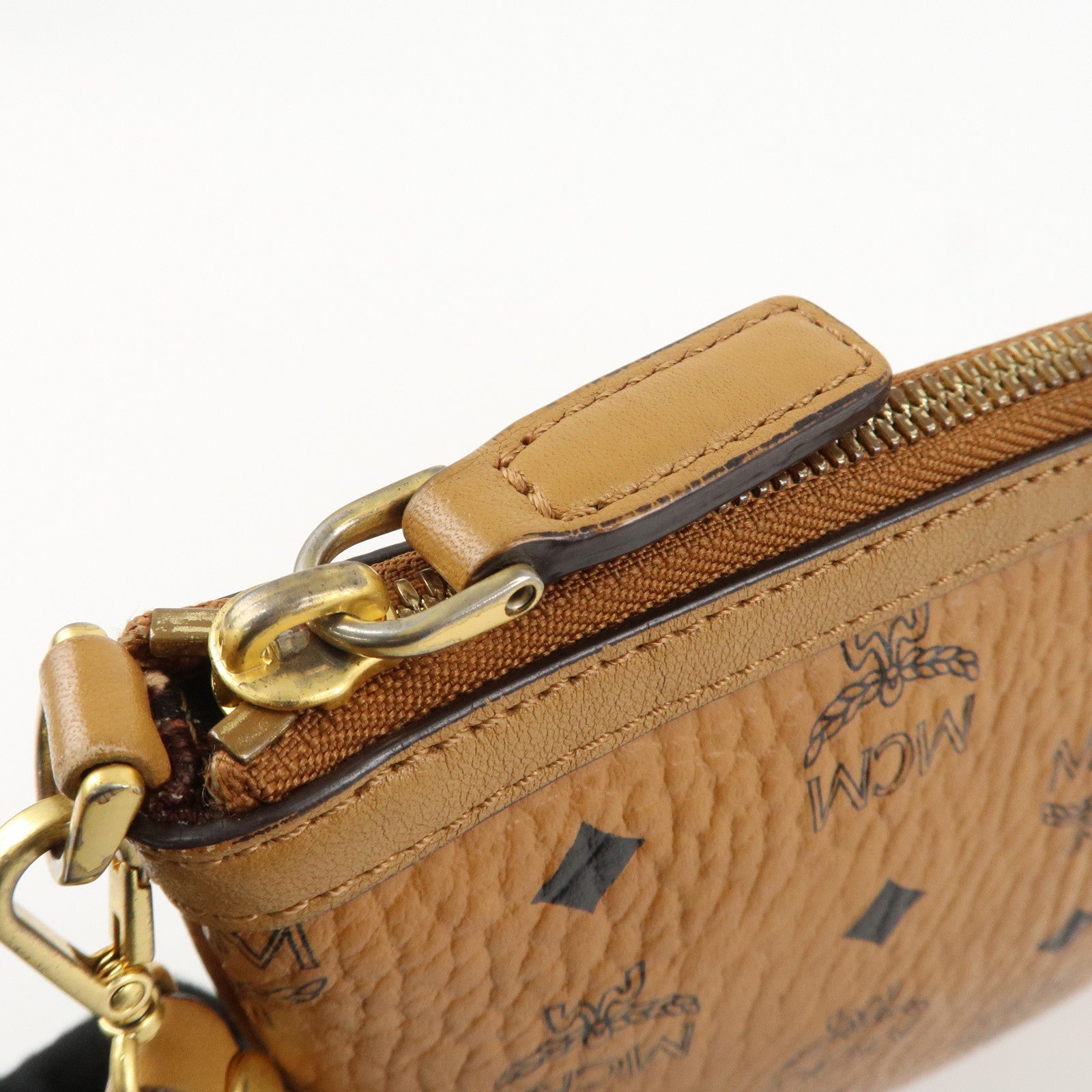 MCM Visetos Leather Shoulder Bag Clutch Bag Hand Bag Brown Used