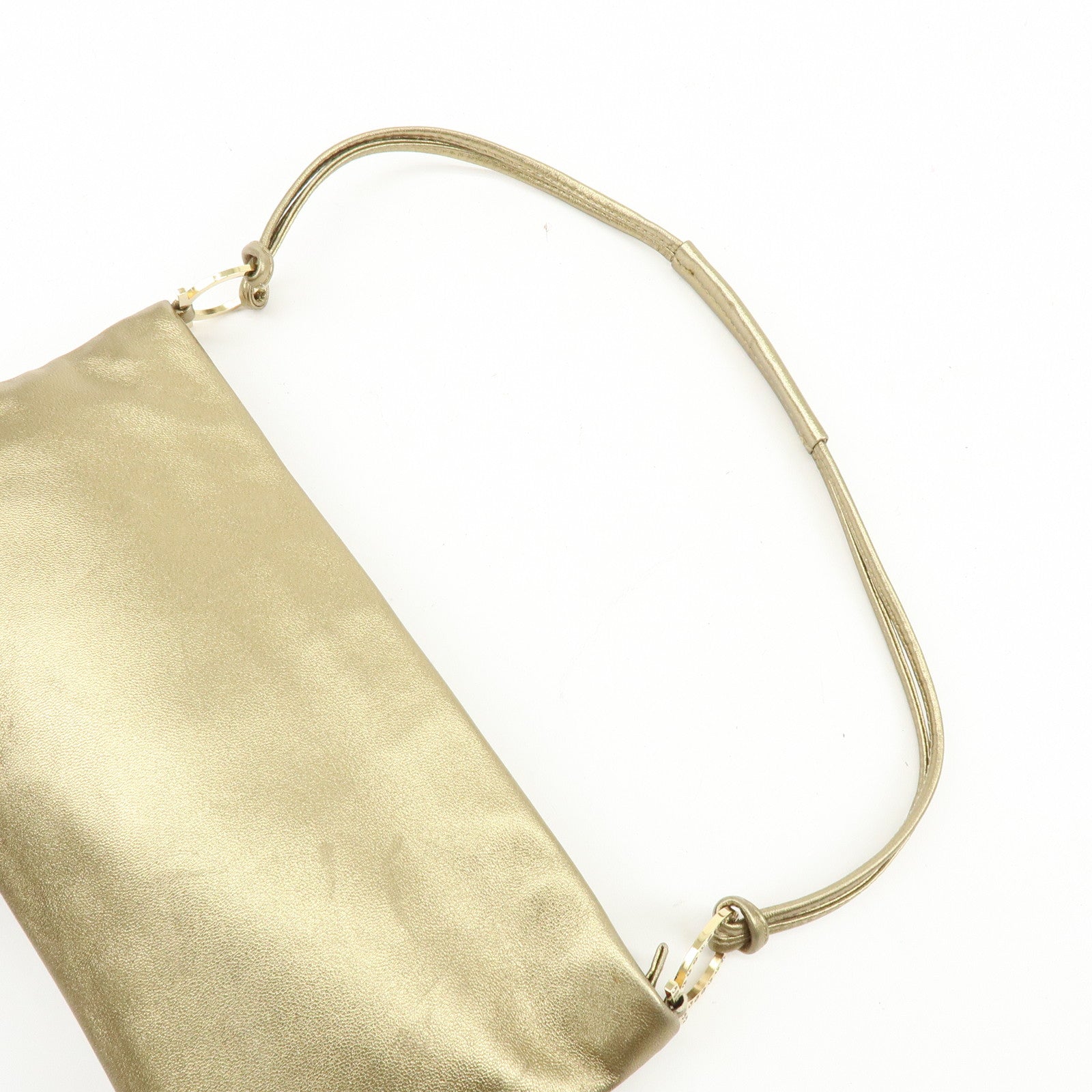 Ferragamo Gancini Nappa Leather Shoulder Hand Bag Gold