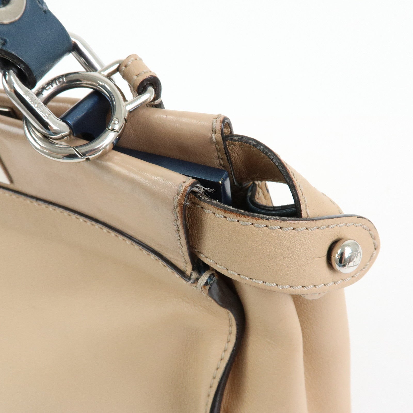 FENDI Peekaboo Medium Leather 2Way Bag Hand Shoulder Bag Beige 8BN290