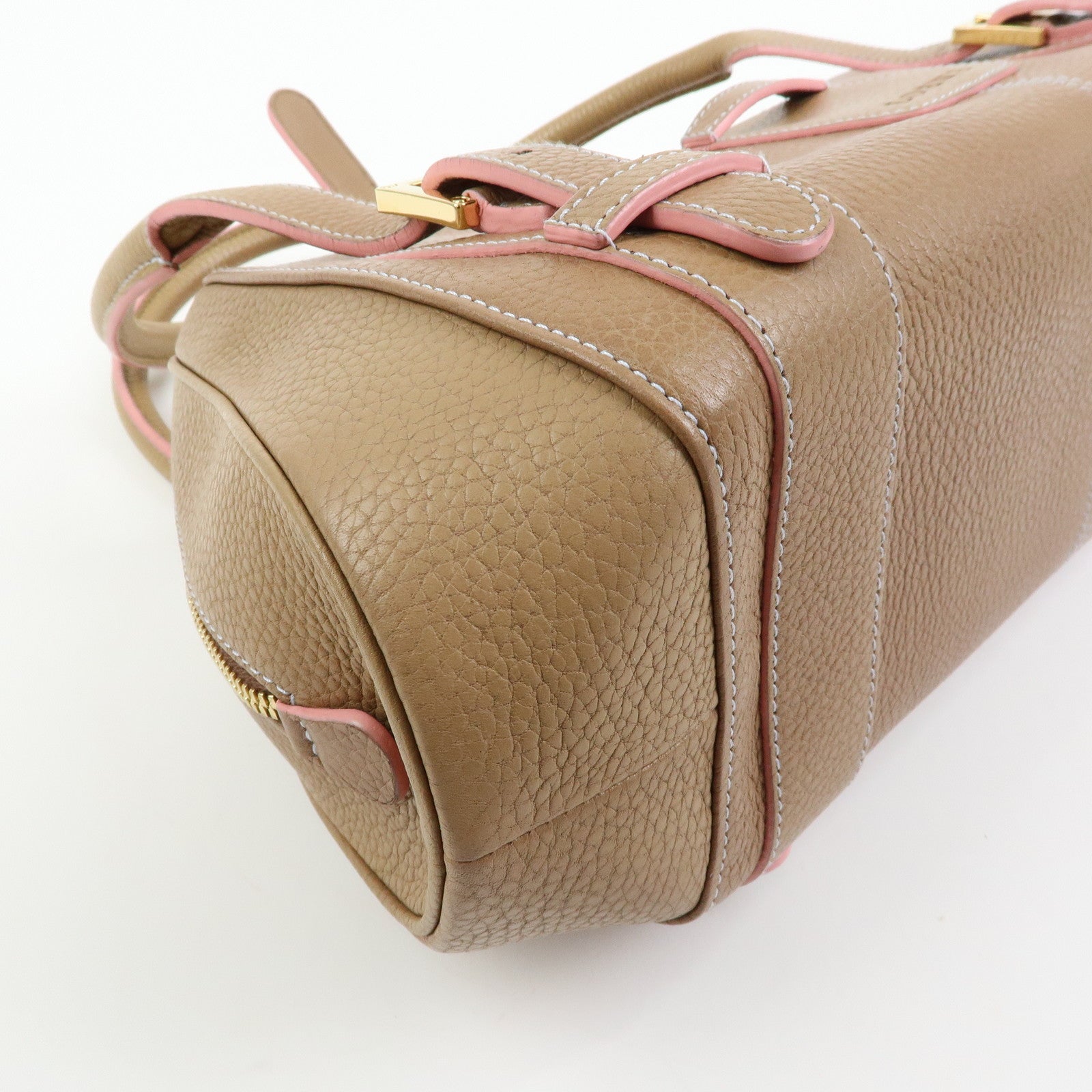 LOEWE Senda Stitches Leather Hand Bag Boston Bag Beige