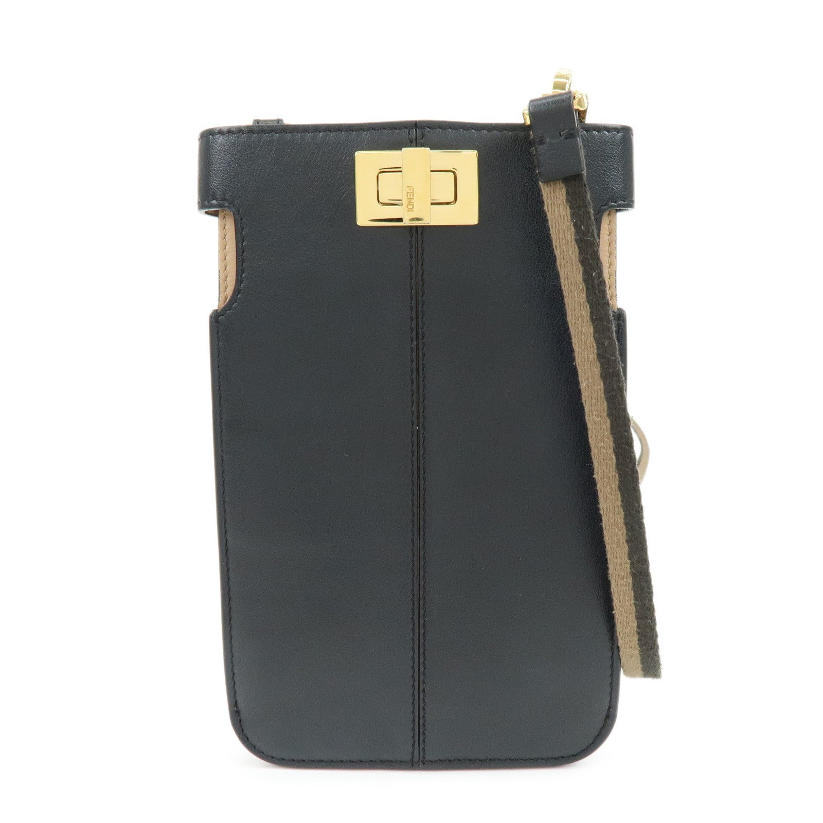 FENDI Peekaboo Leather Shoulder Bag Phone Case Black 8M0442 A5DY