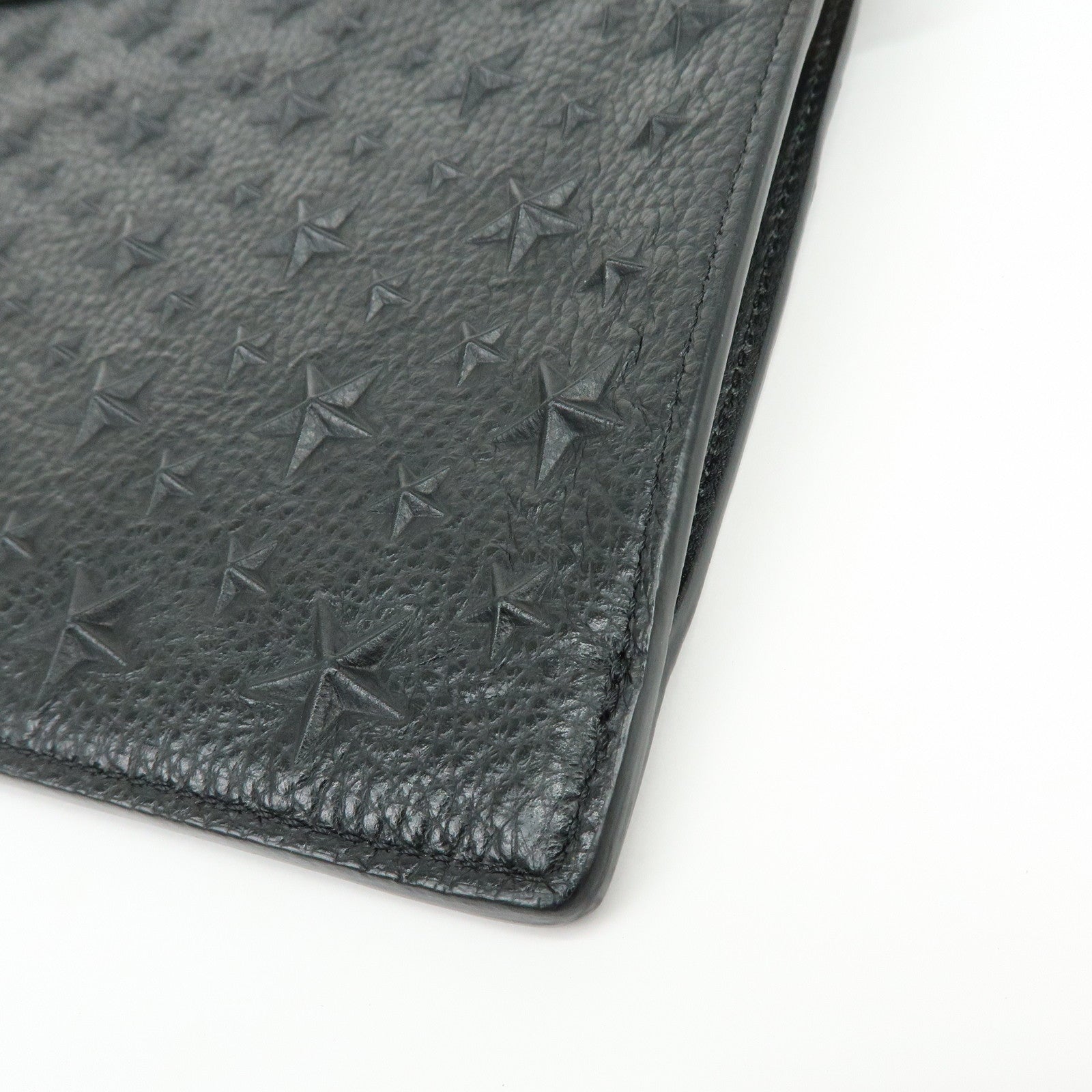 JIMMY CHOO Leather Star Embossed Studs Clutch Bag  Wristlet Pouch Black