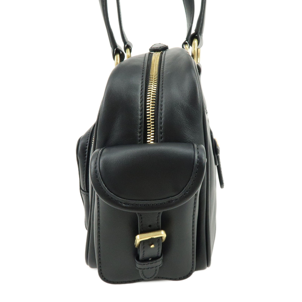 MIU MIU Pocket Top Handle Bag Nappa Leather Boston Bag Black 5BB179