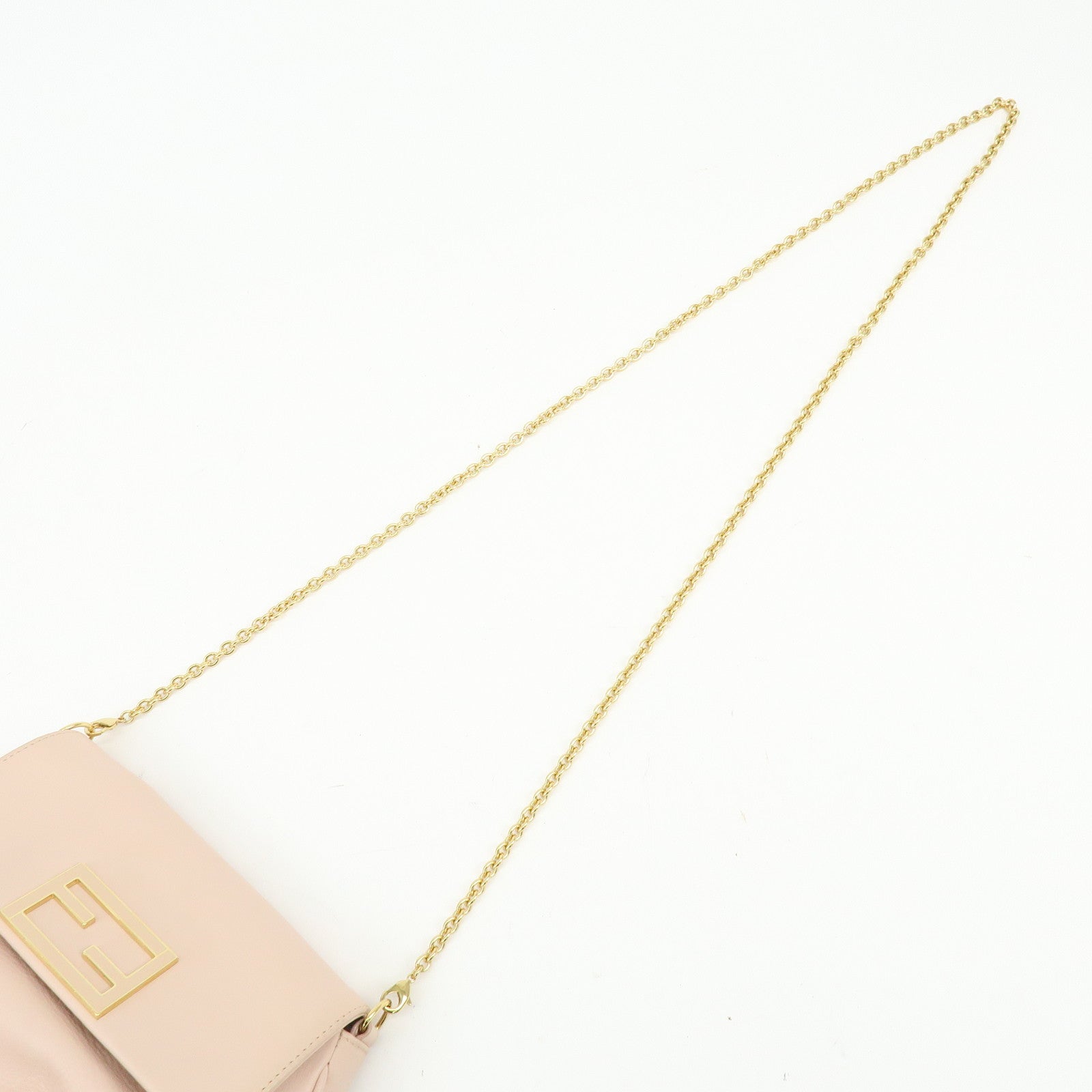FENDI Leather Chain Shoulder Bag Crossbody Bag Pink Beige 8M0276