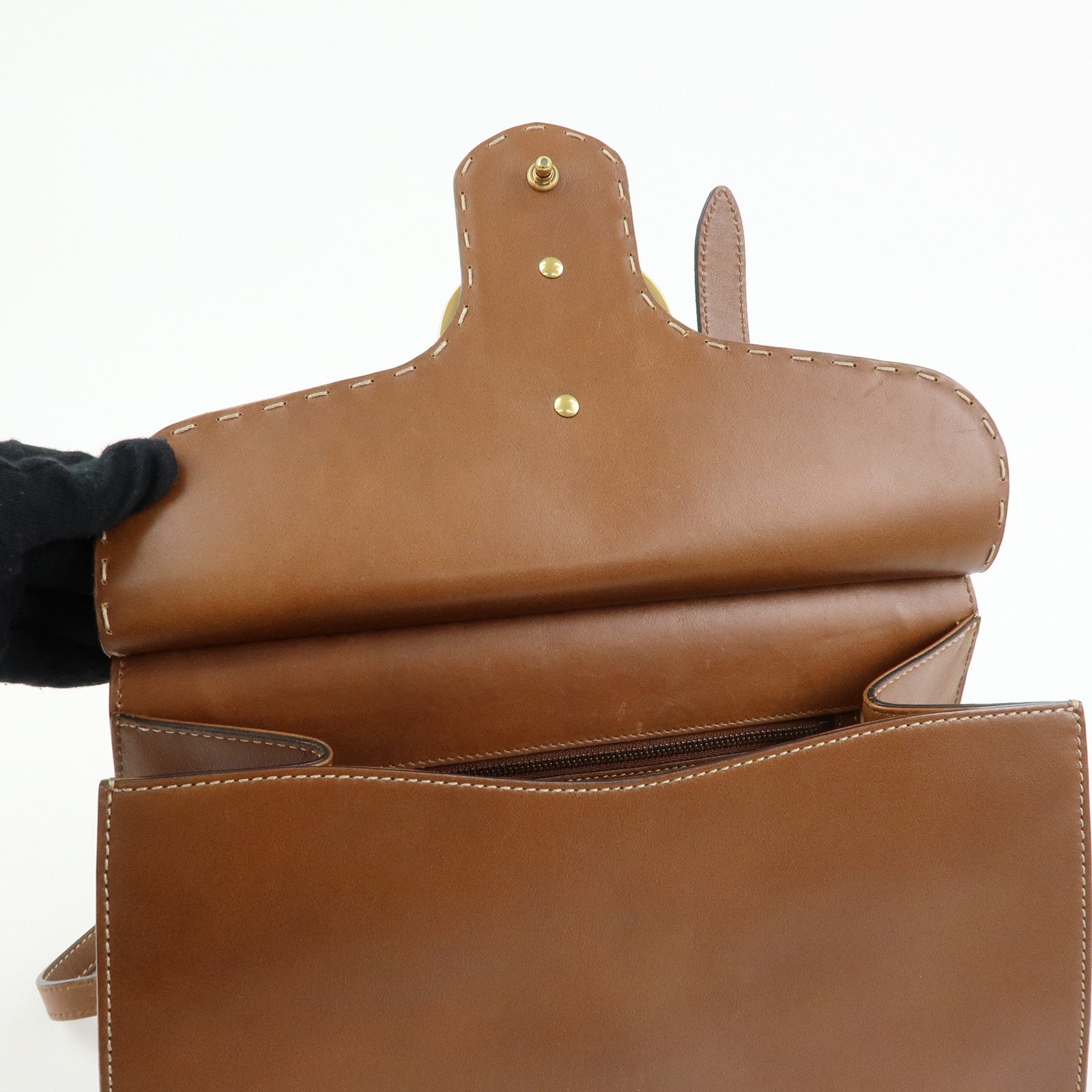 GUCCI Double G Leather 2Way Bag Hand Bag Shoulder Bag Brown 421890