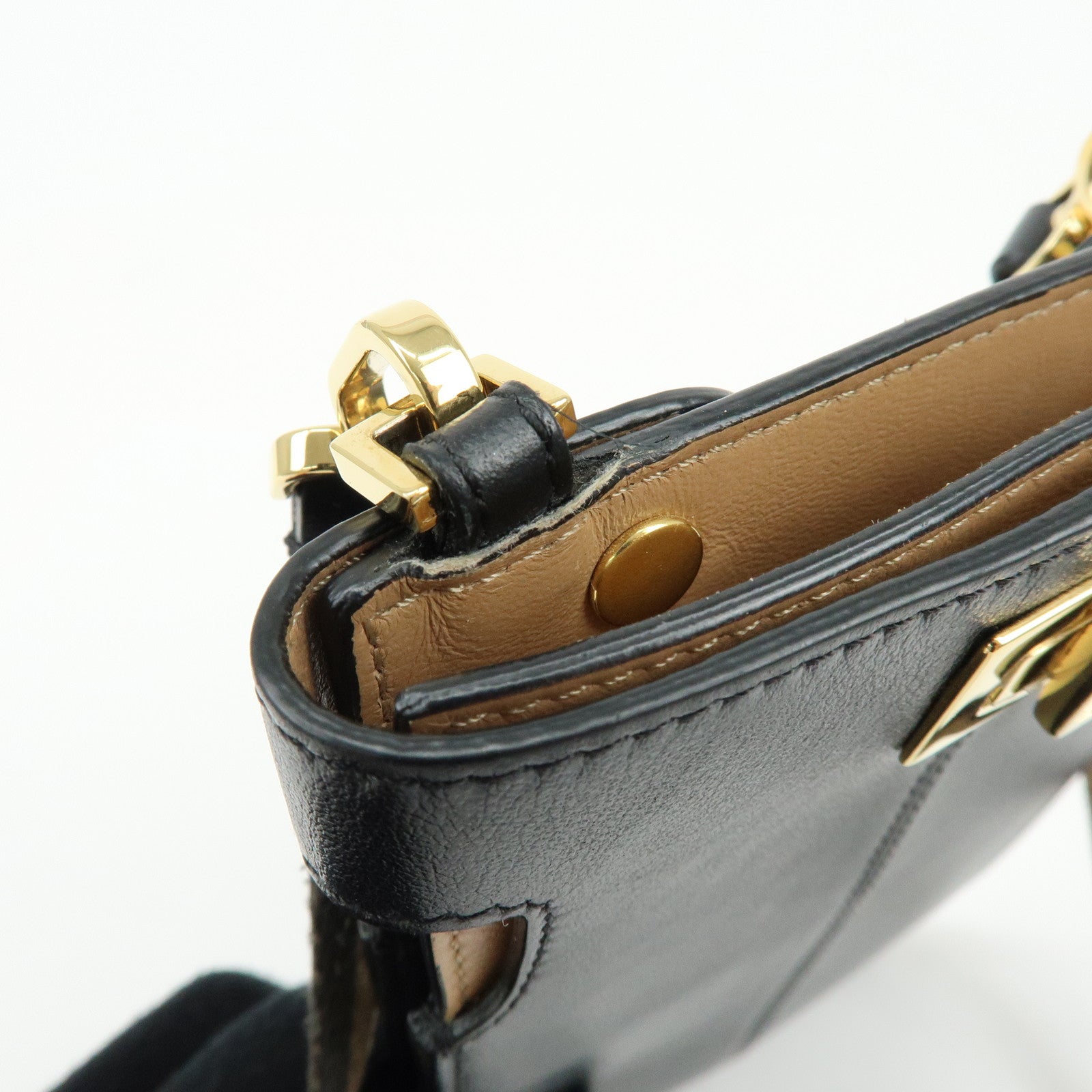 FENDI Peekaboo Leather Shoulder Bag Phone Case Black 8M0442 A5DY