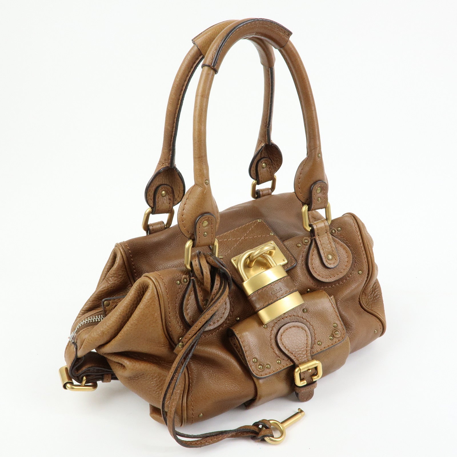 Chloe Paddington Leather Hand Bag Boston Bag Brown
