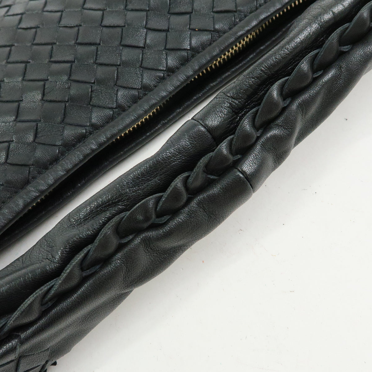 BOTTEGA VENETA Hobo Intrecciato Leather Shoulder Bag Black 115653