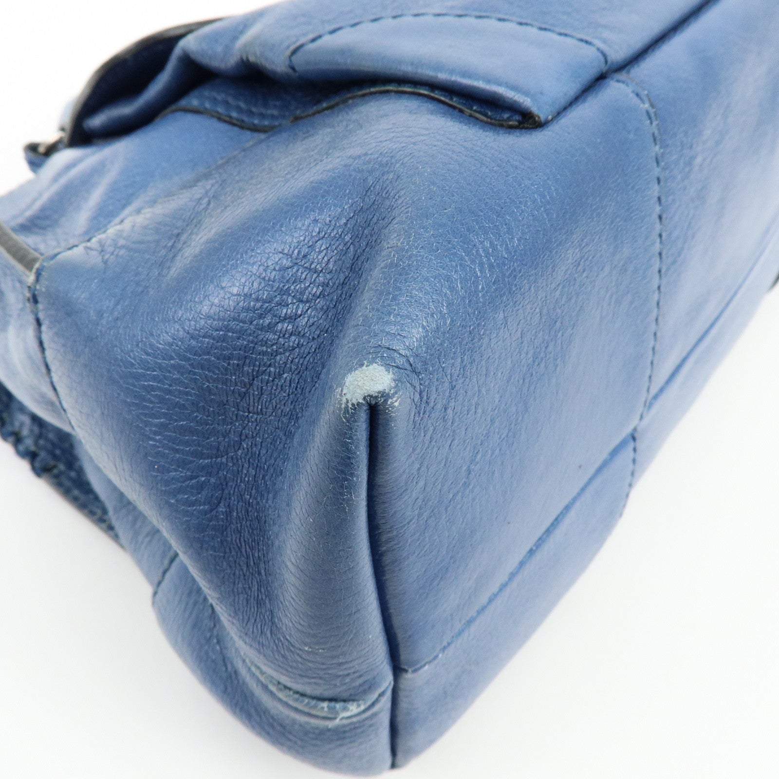 CELINE Logo Leather Boogie Bag Hand Bag Horse Bag Charm Blue