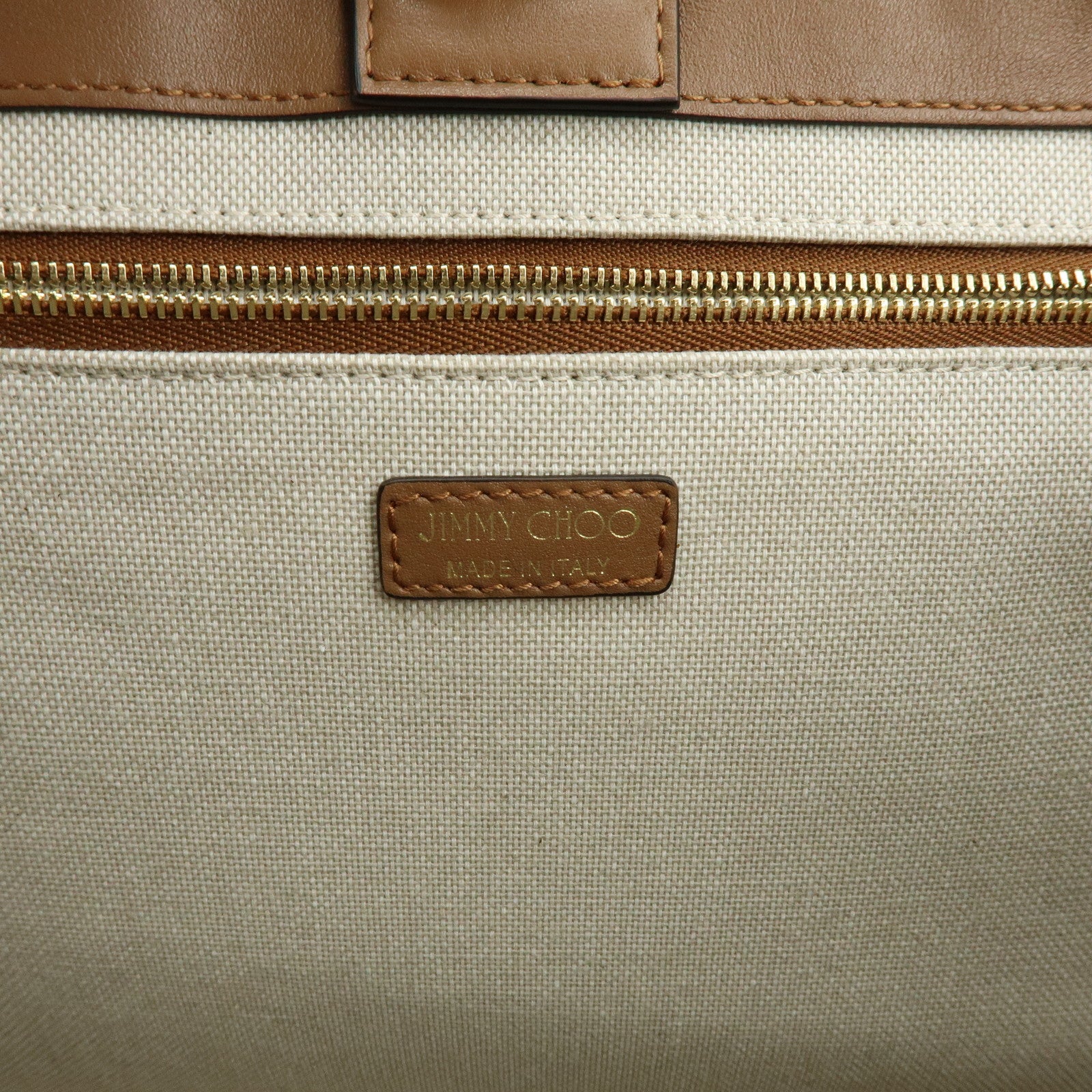 JIMMY CHOO Varennes Canvas Leather Tote Bag Shoulder Bag Ivory Brown